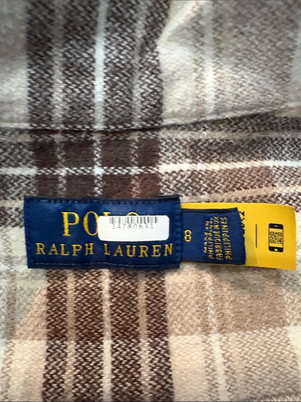 Polo Ralph Lauren Plaid Fringe Shirt Dress Cream Brown - size 8 - Image 6