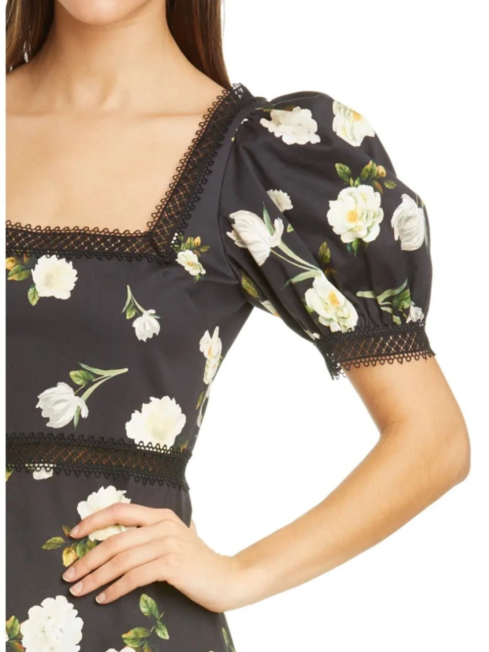 Alice + Olivia Wylie Floral Square Neck Puff Sleeve Dress - size 8 - NWT - Image 3