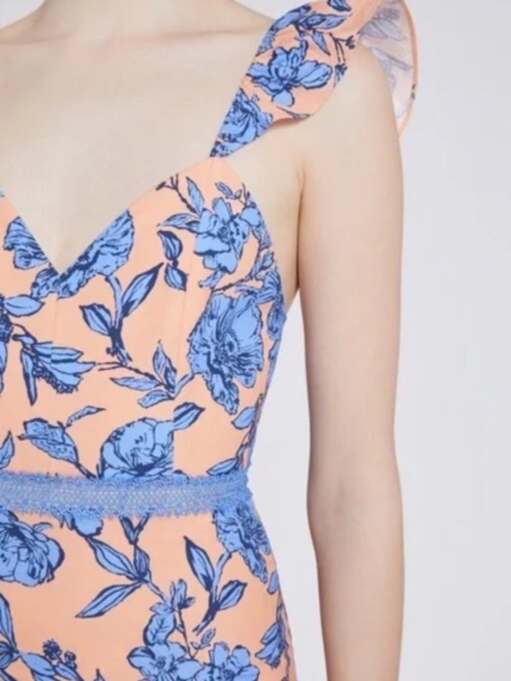 Alice + Olivia Jade Ruffle-Trimmed Floral Print Stretch Cotton Midi Dress size 4 - Image 3