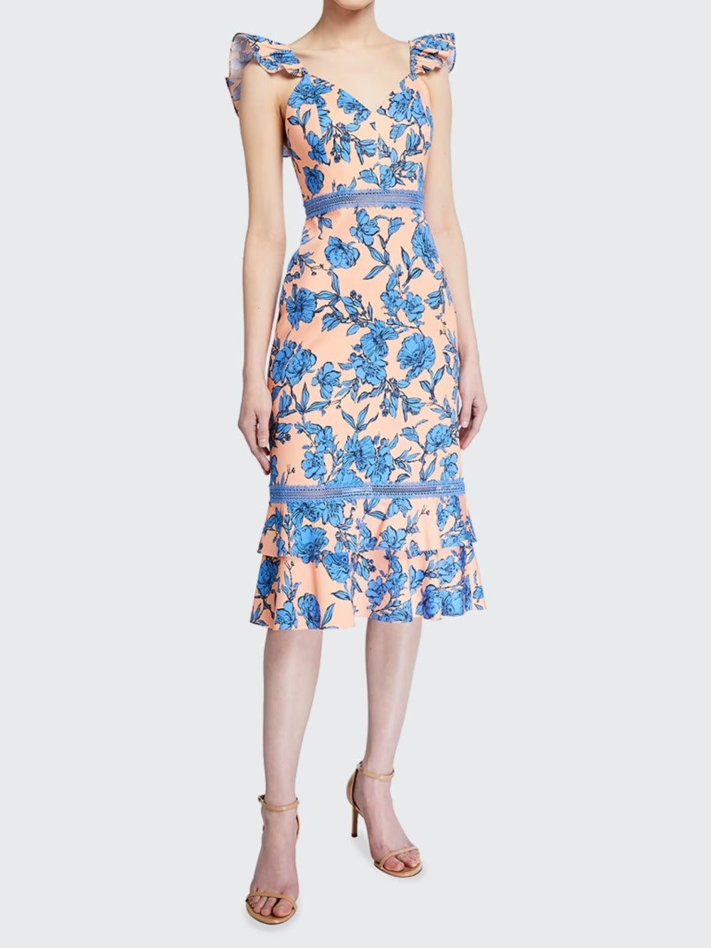 Alice + Olivia Jade Ruffle-Trimmed Floral Print Stretch Cotton Midi Dress size 4 - Image 5