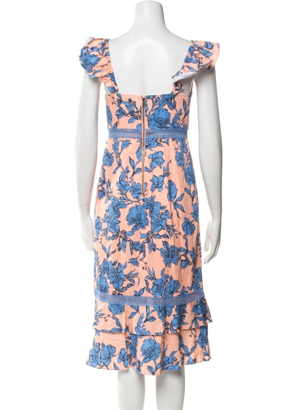 Alice + Olivia Jade Ruffle-Trimmed Floral Print Stretch Cotton Midi Dress size 4 - Image 9