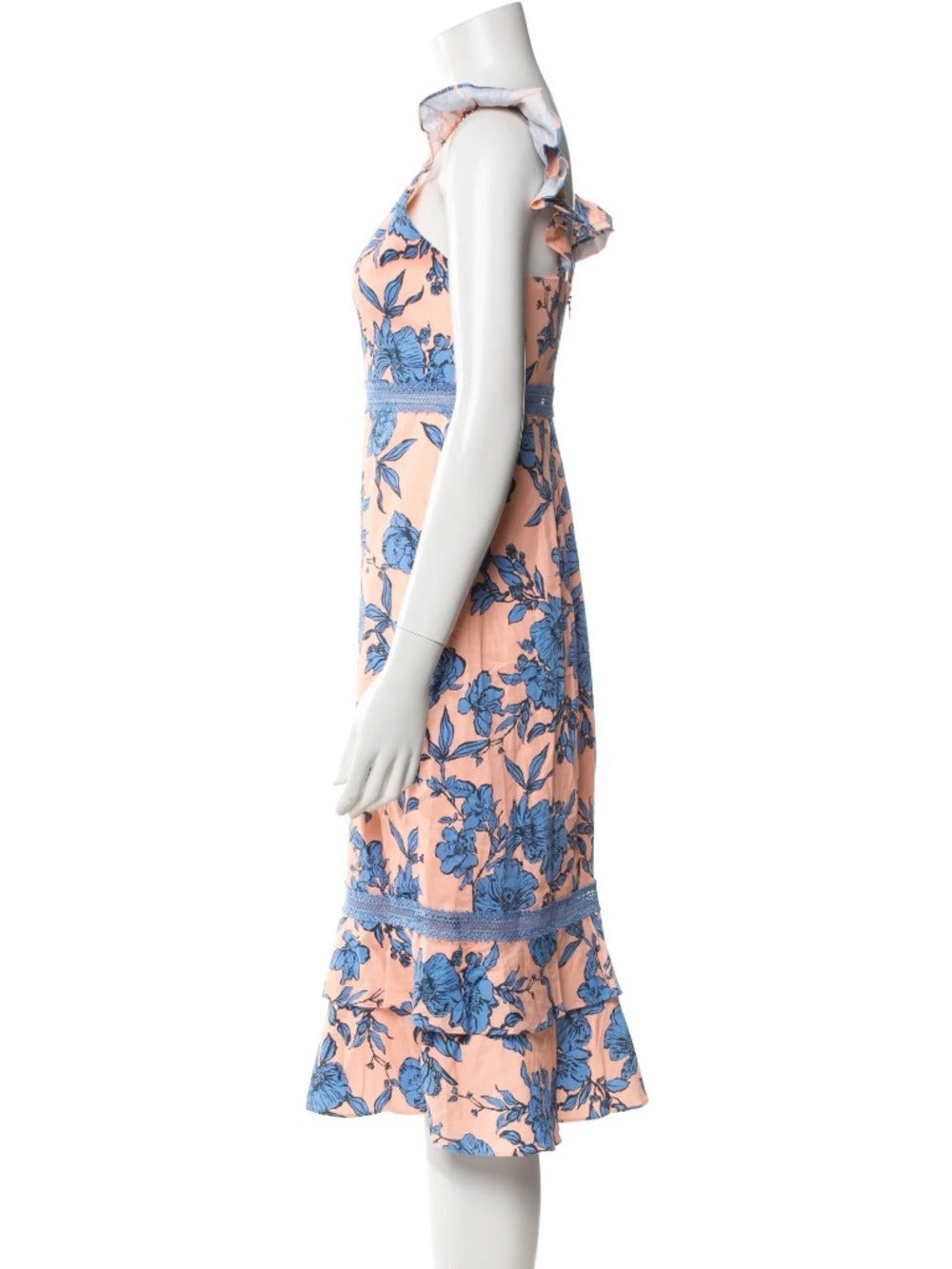 Alice + Olivia Jade Ruffle-Trimmed Floral Print Stretch Cotton Midi Dress size 4 - Image 8