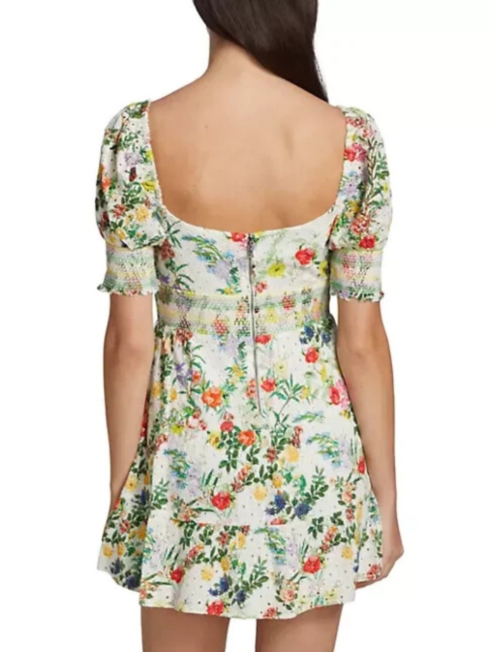 Alice + Olivia 'Kristie' Puff-Sleeve Mini-Dress, Off White/Multi - size small - Image 3