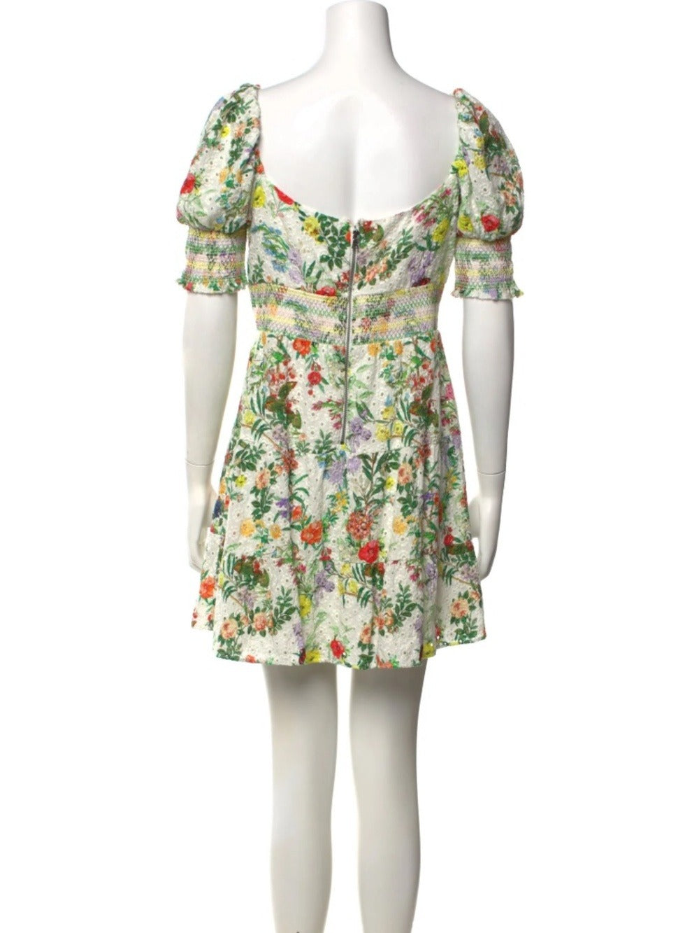 Alice + Olivia 'Kristie' Puff-Sleeve Mini-Dress, Off White/Multi - size small - Image 9