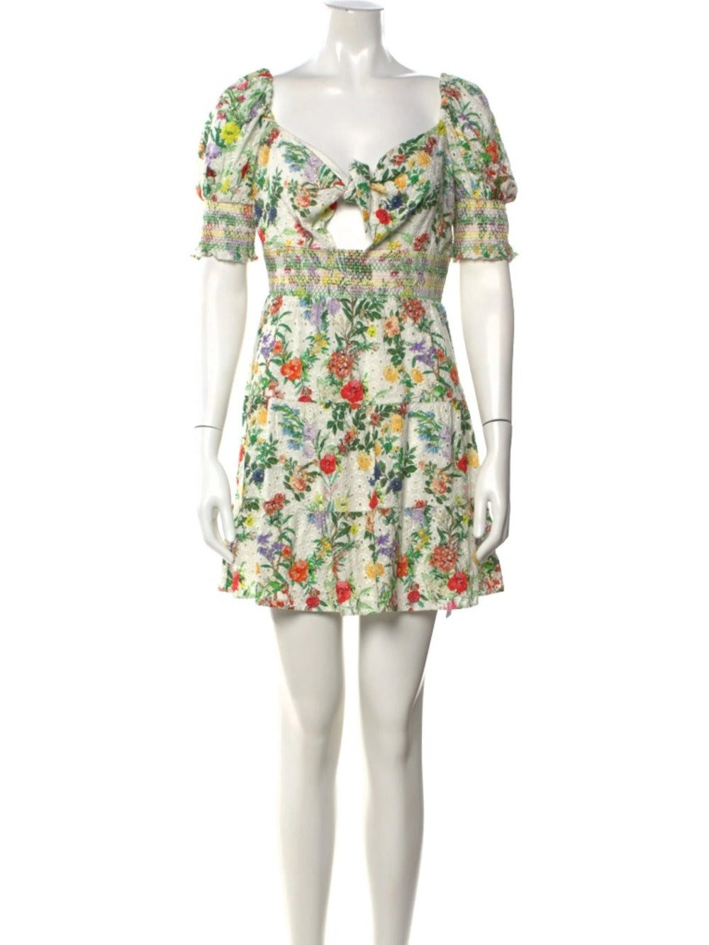 Alice + Olivia 'Kristie' Puff-Sleeve Mini-Dress, Off White/Multi - size small - Image 8