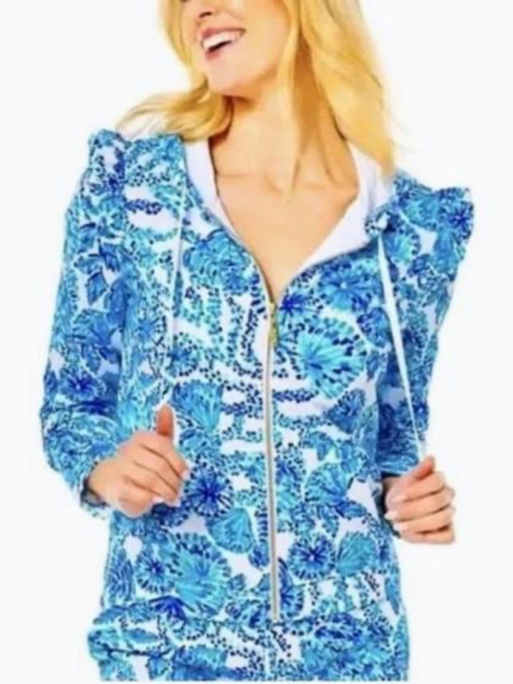 LILLY PULITZER AUDREY ZIP UP Jacket Hoodie Top Turquoise Oasis - size M 🌟 - Image 1