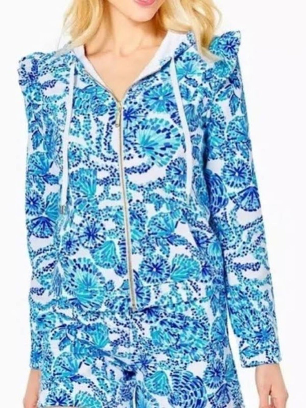 LILLY PULITZER AUDREY ZIP UP Jacket Hoodie Top Turquoise Oasis - size M 🌟 - Image 3