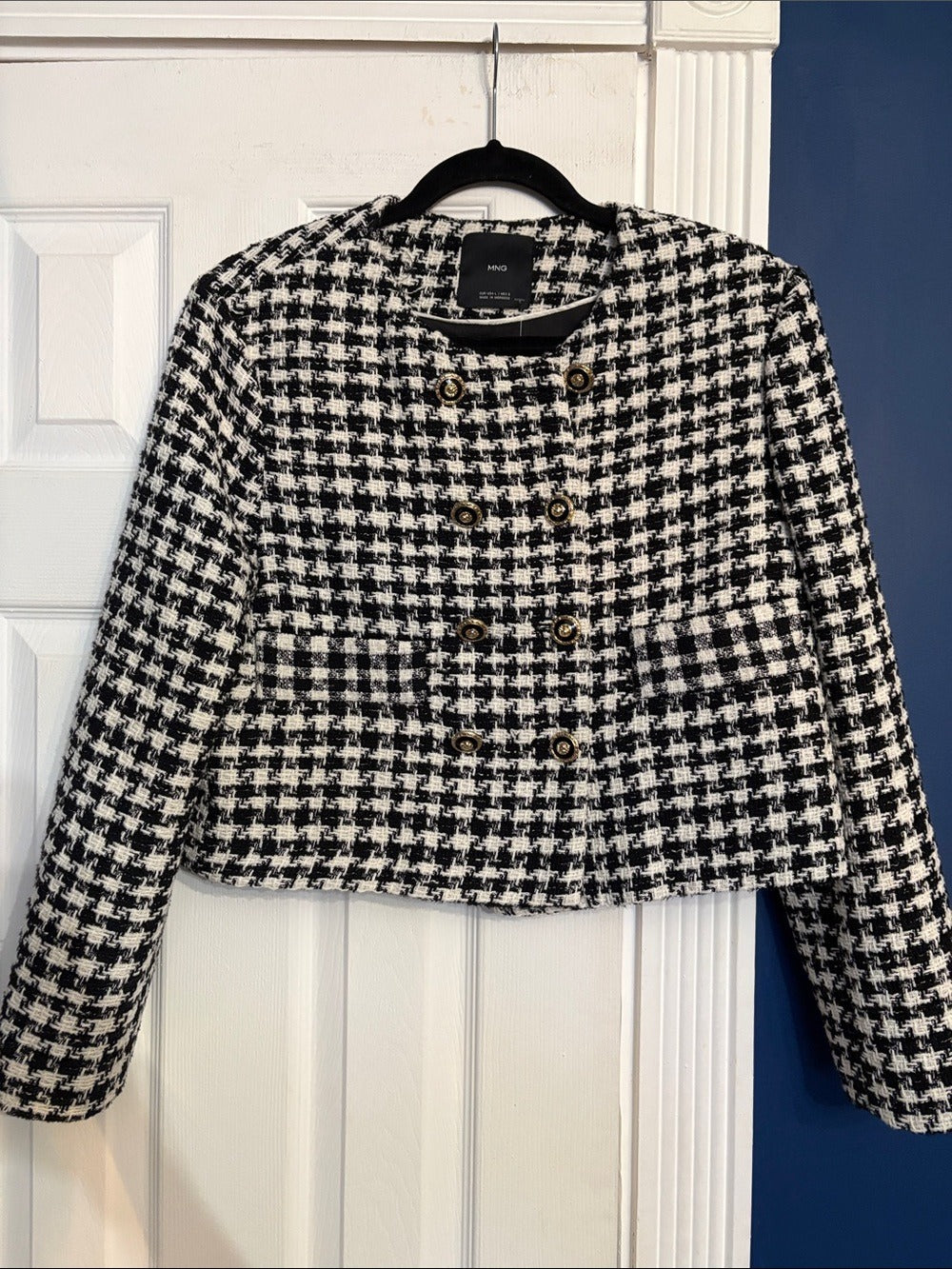 Mango Black and White Tweed Blazer - L 🌟 - Image 3