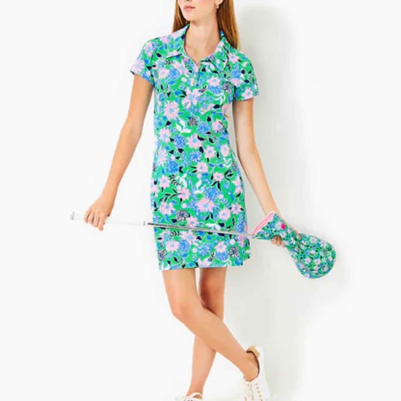 Lilly Pulitzer FRIDA SCALLOP POLO DRESS, SPEARMINT GOLF TILL YOU DROP - small