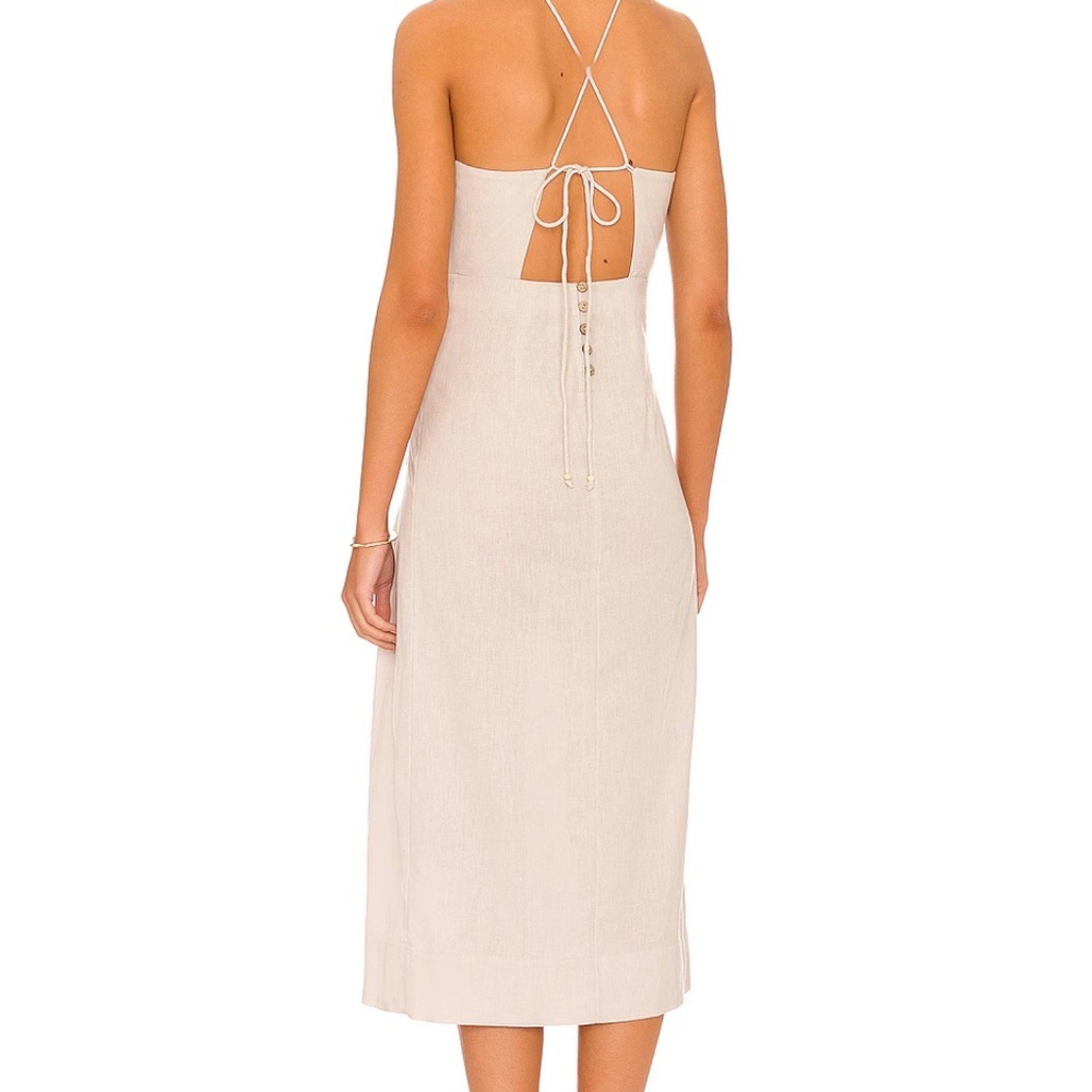 NWT Free People Francesca Midi Dress Ocean Pearl Ivory Linen size Small $108