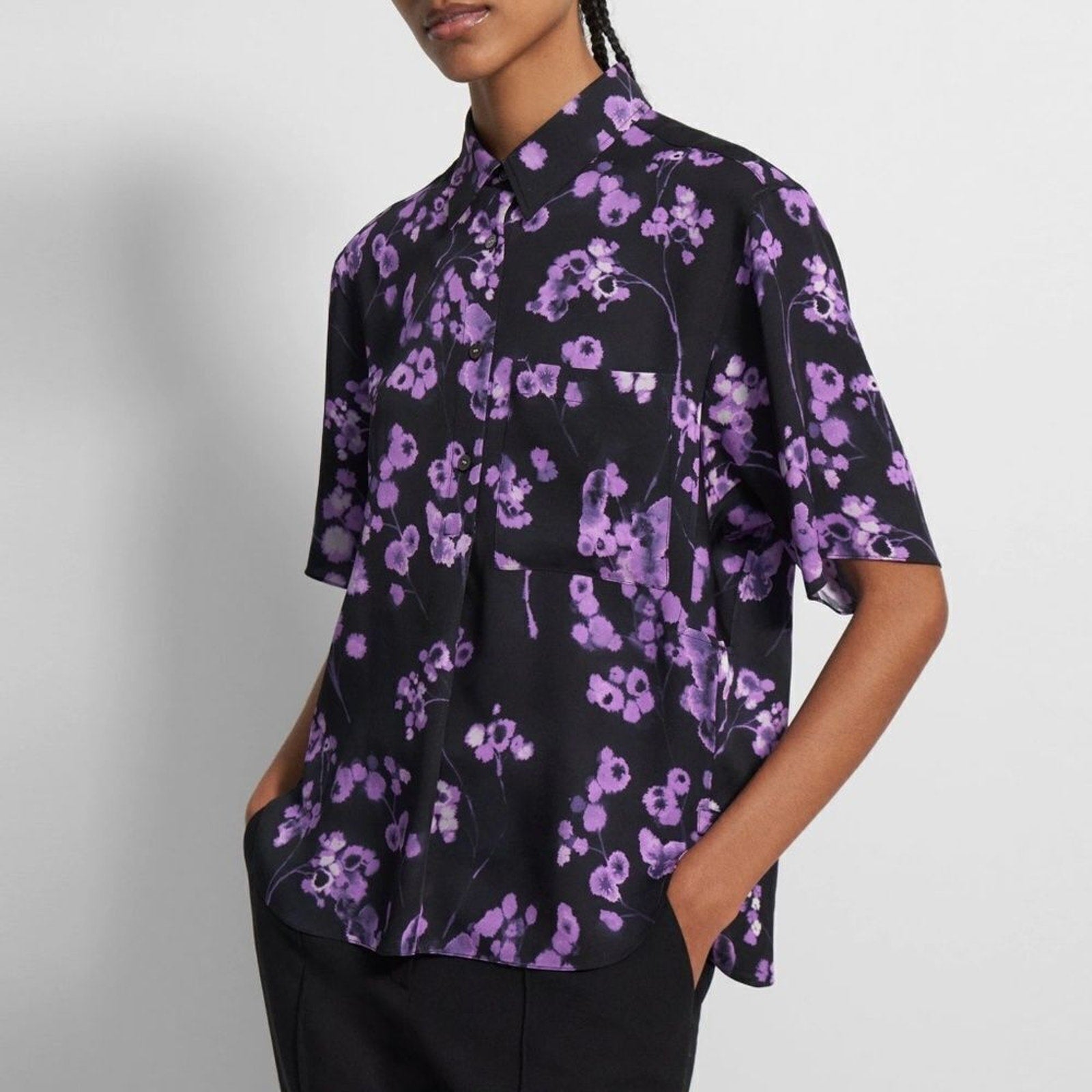 NWT Theory Floral Silk Georgette Shirt - size P