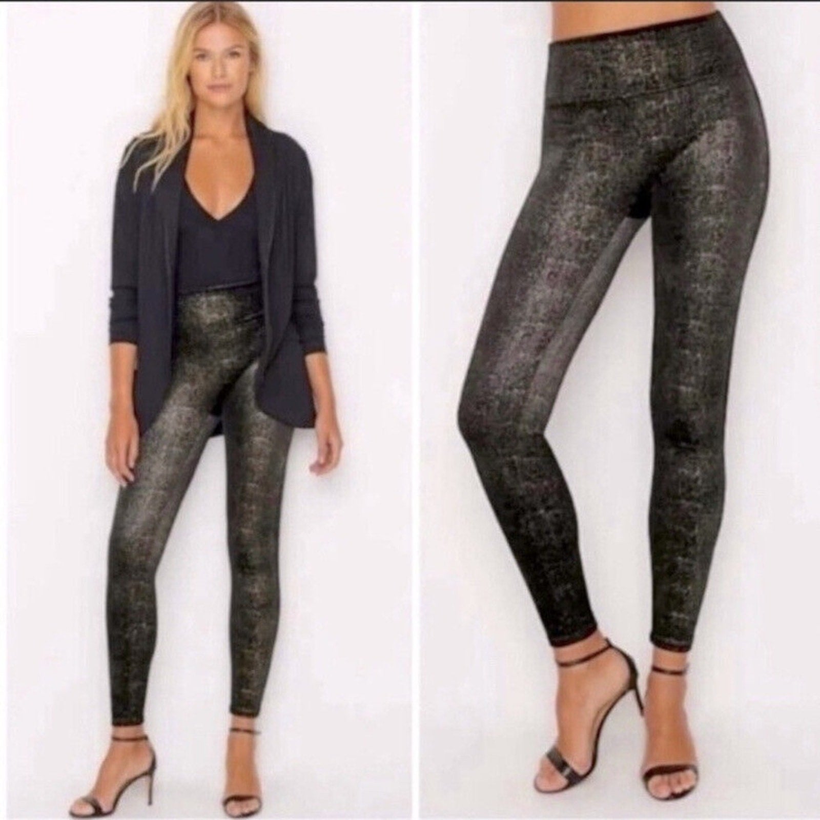 Spanx Velvet Shine Legging - Black & Good Metallic Soft Medium Shaping - size M