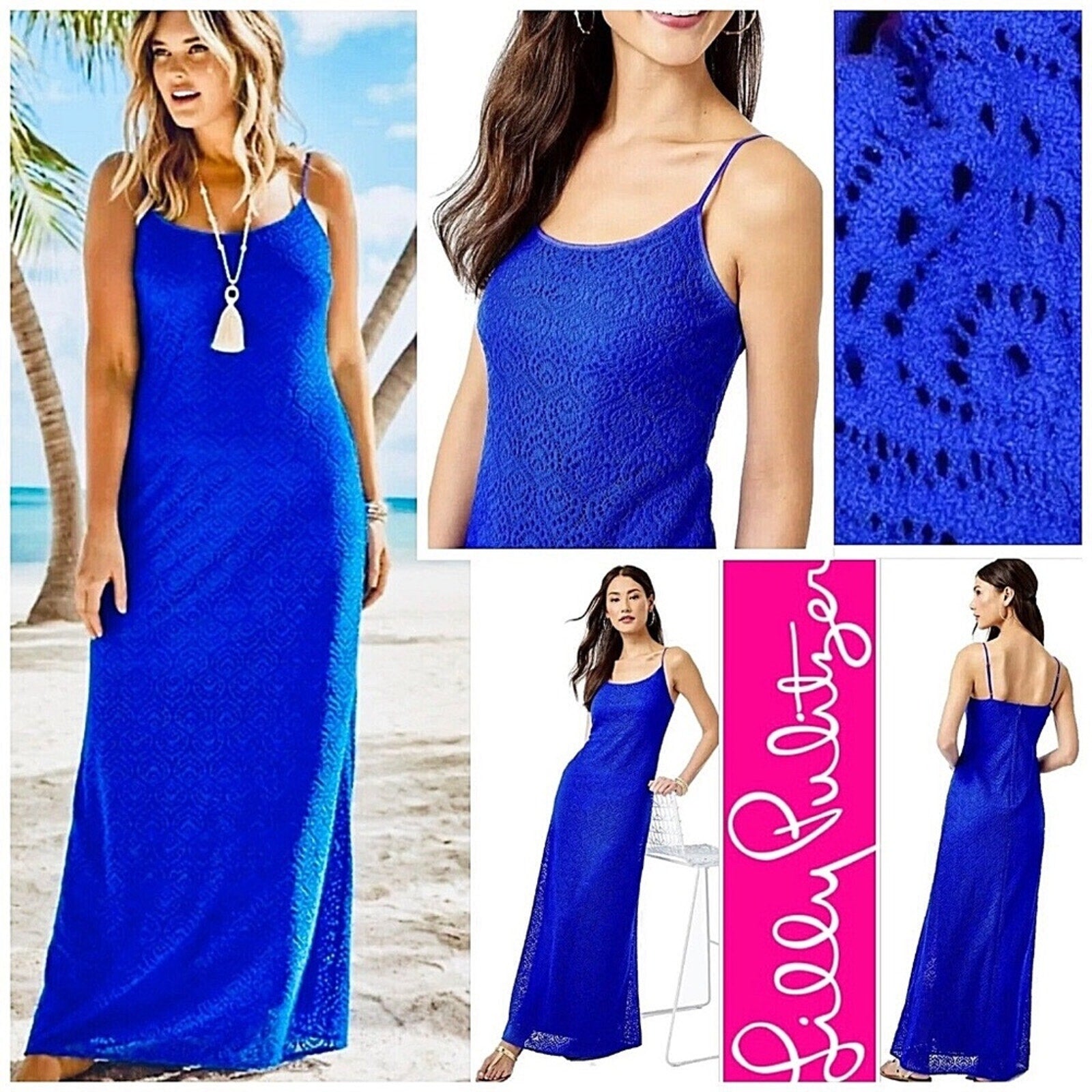 Lilly Pulitzer Avalon Maxi Dress in Beach Bungalow Lace Baha Blue - size Large