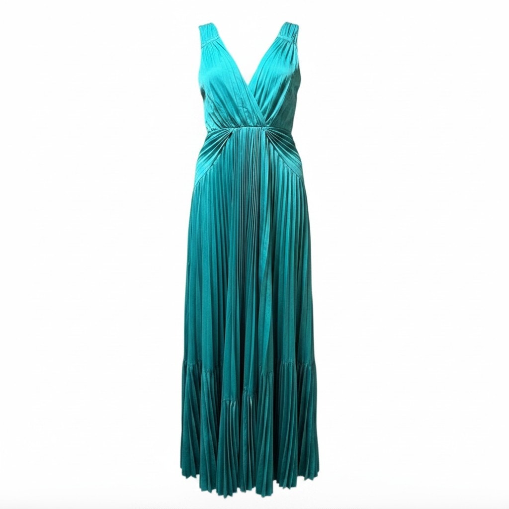 Vintage Teal Pleated Rare Diane Von Furstenburg Gown - 4