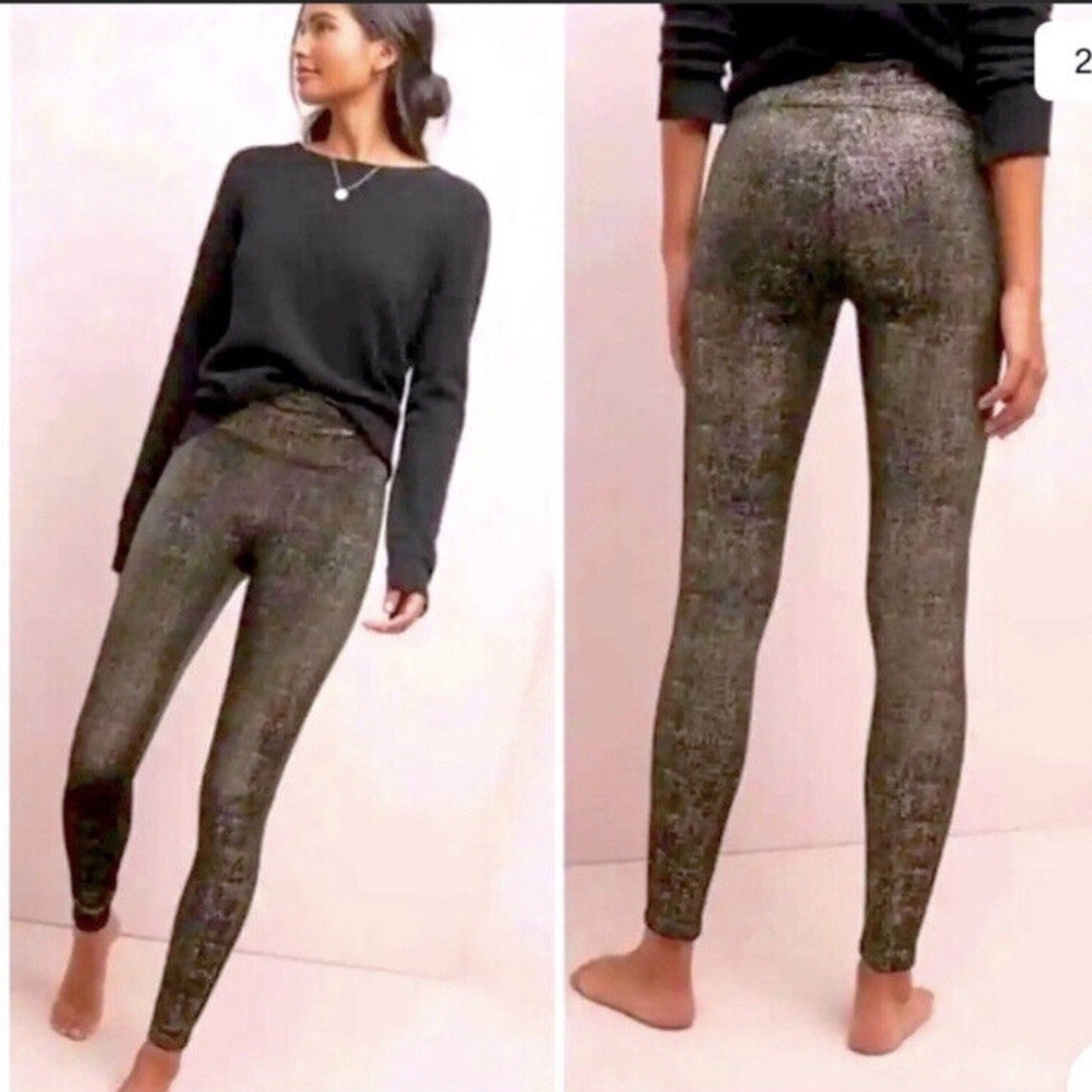 Spanx Velvet Shine Legging - Black & Good Metallic Soft Medium Shaping - size M