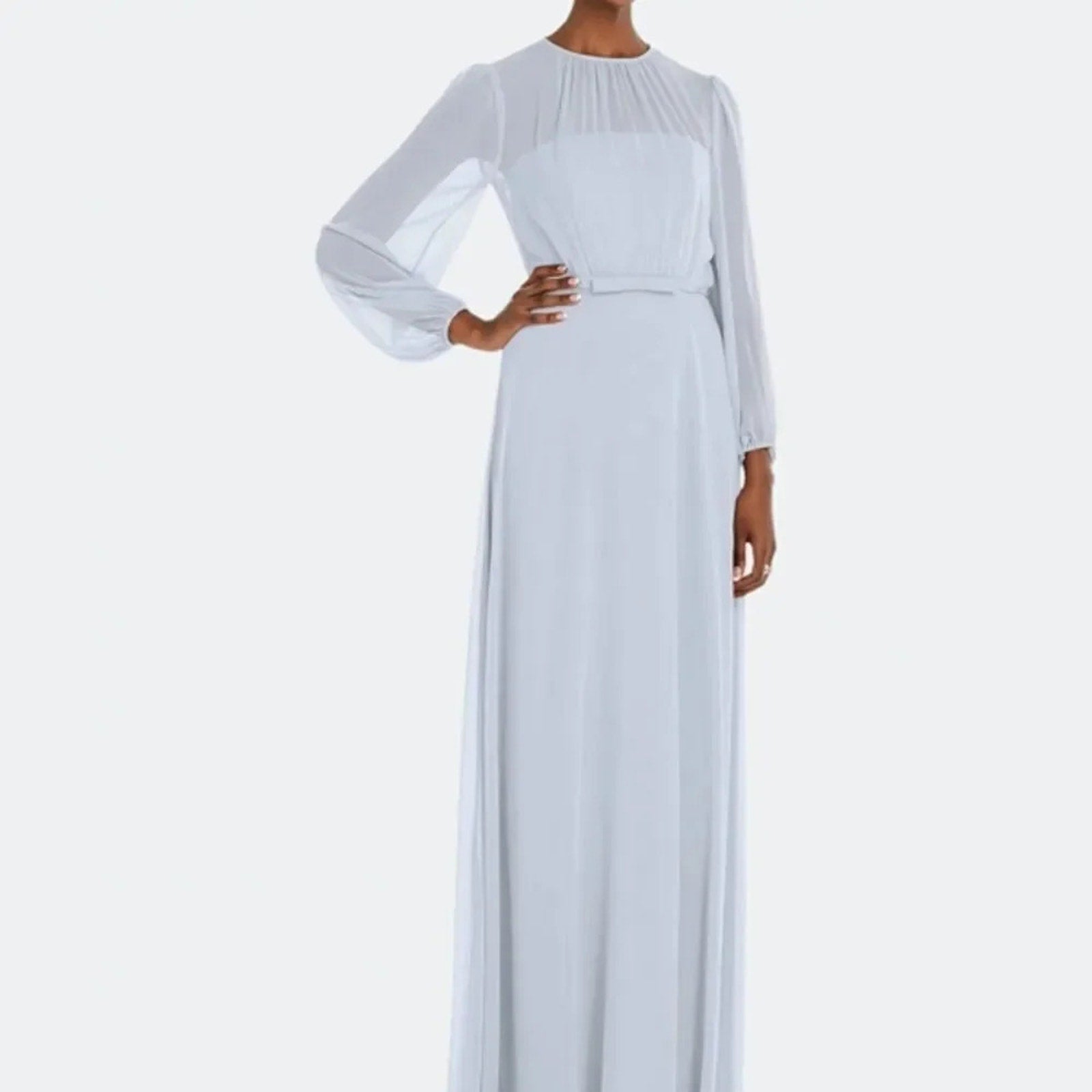 NWOT Dessy Colletion STRAPLESS CHIFFON MAXI DRESS WITH PUFF SLEEVE BLOUSON - 6
