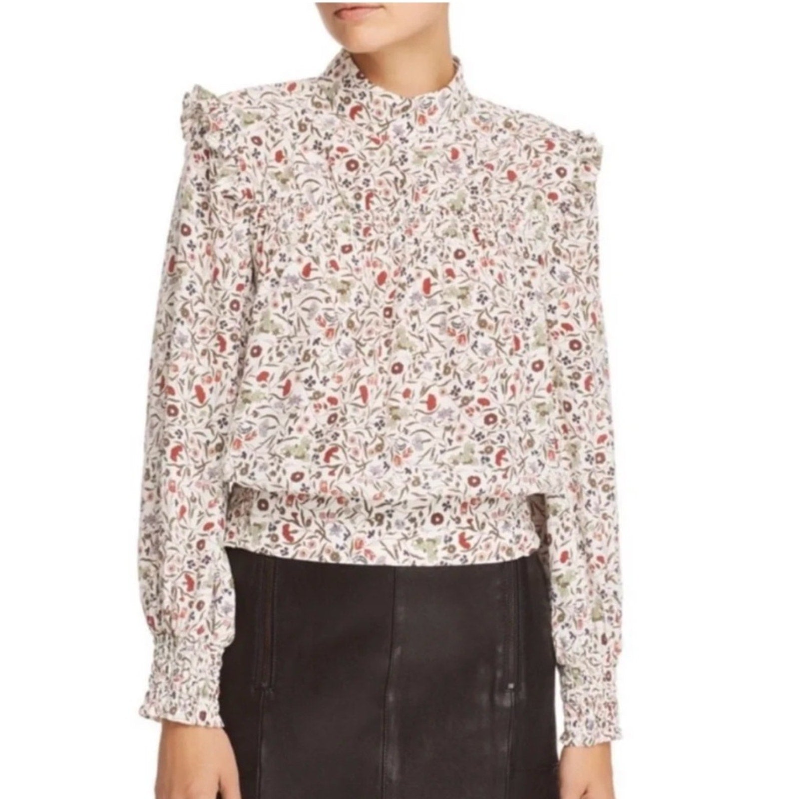 Frame Smocked Floral Silk Long Sleeve Top - M 🌟