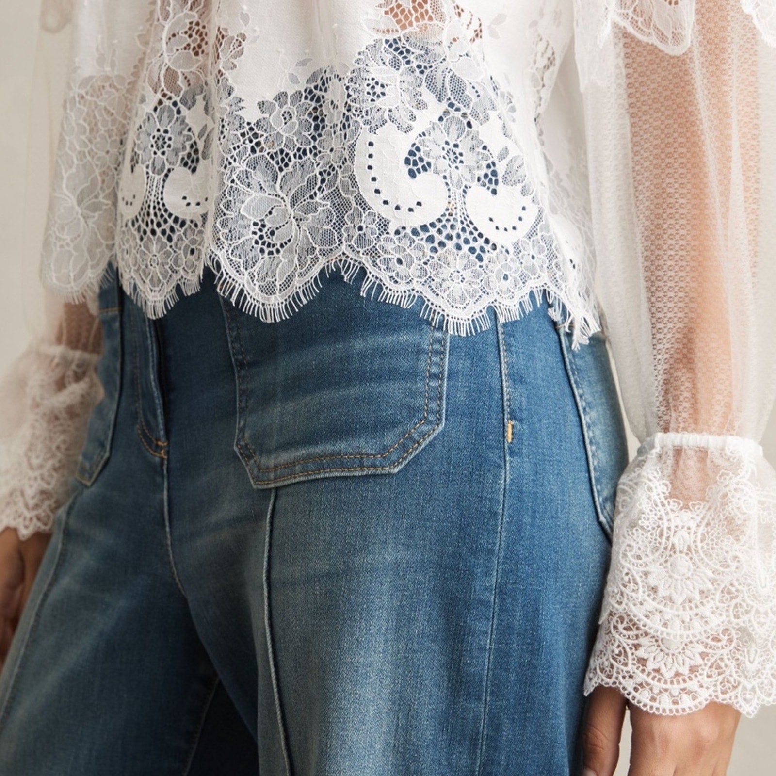 NWT Reiss Emilia Lace Blouse - Ivory - size 12