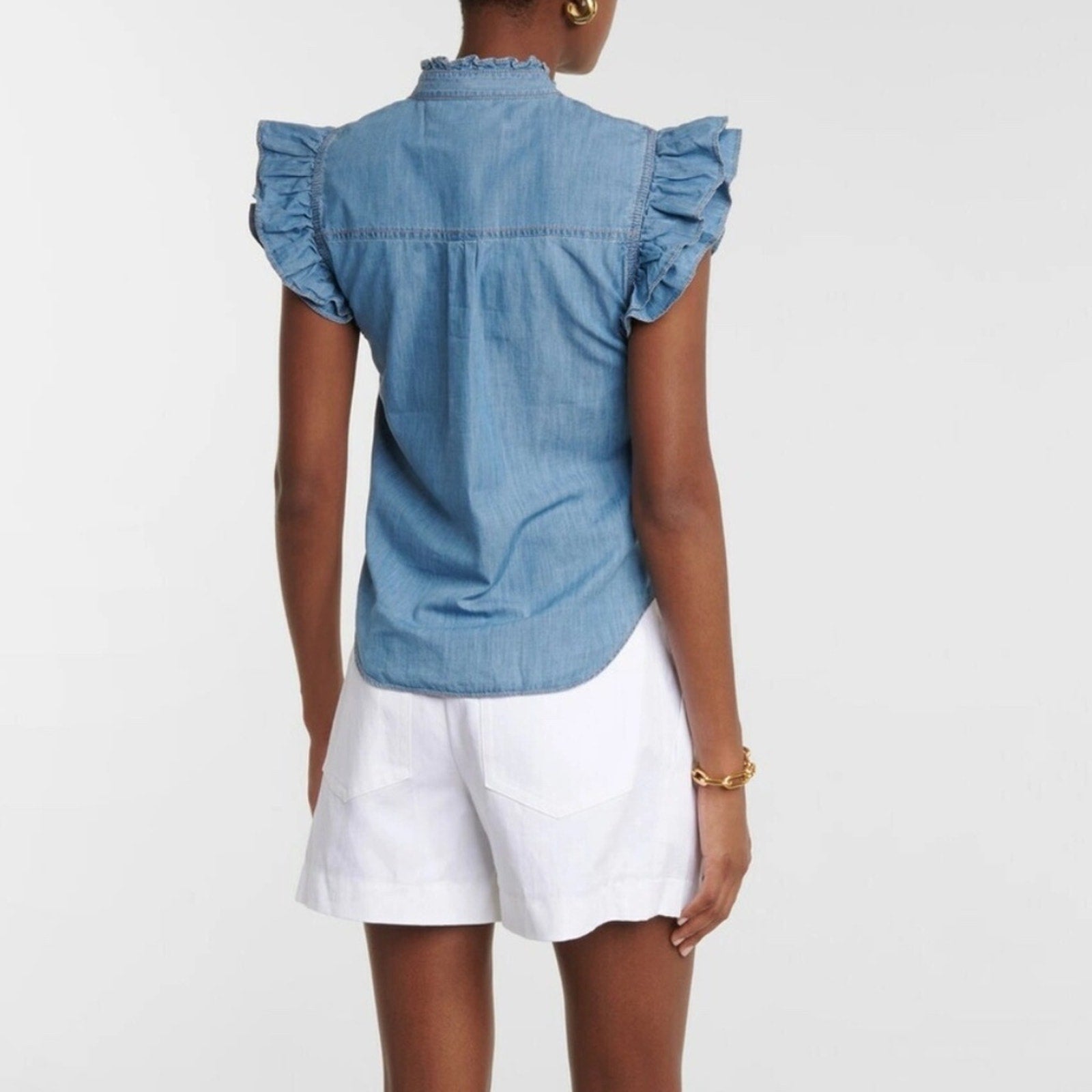 Veronica Beard Tenille ruffle-trimmed denim top - size XS
