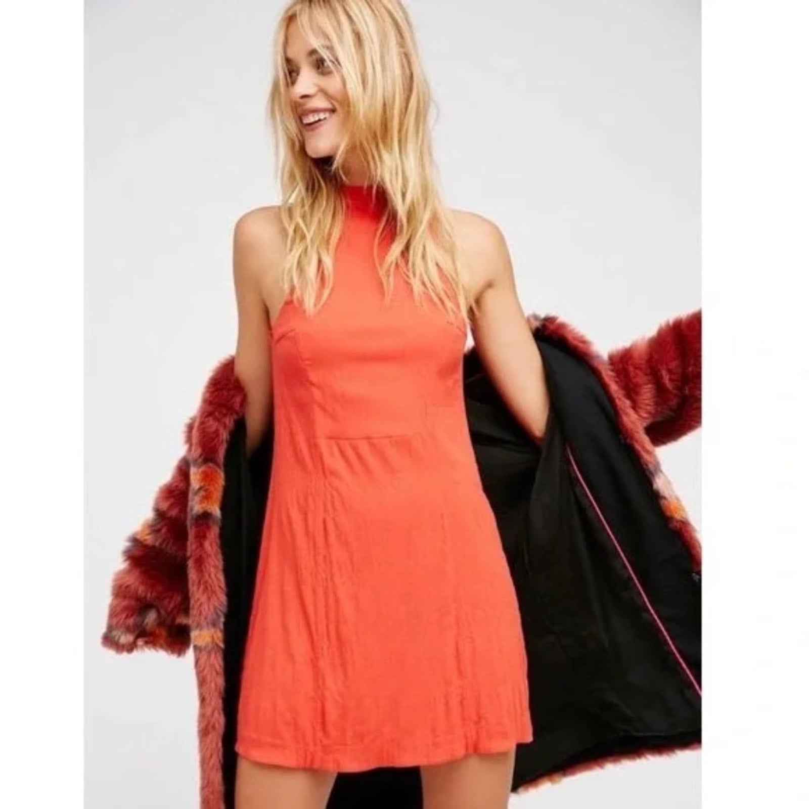 Free People Kitty Kat Bodycon Cut-Out Mini Dress Sleeveless Mock Neck - size M