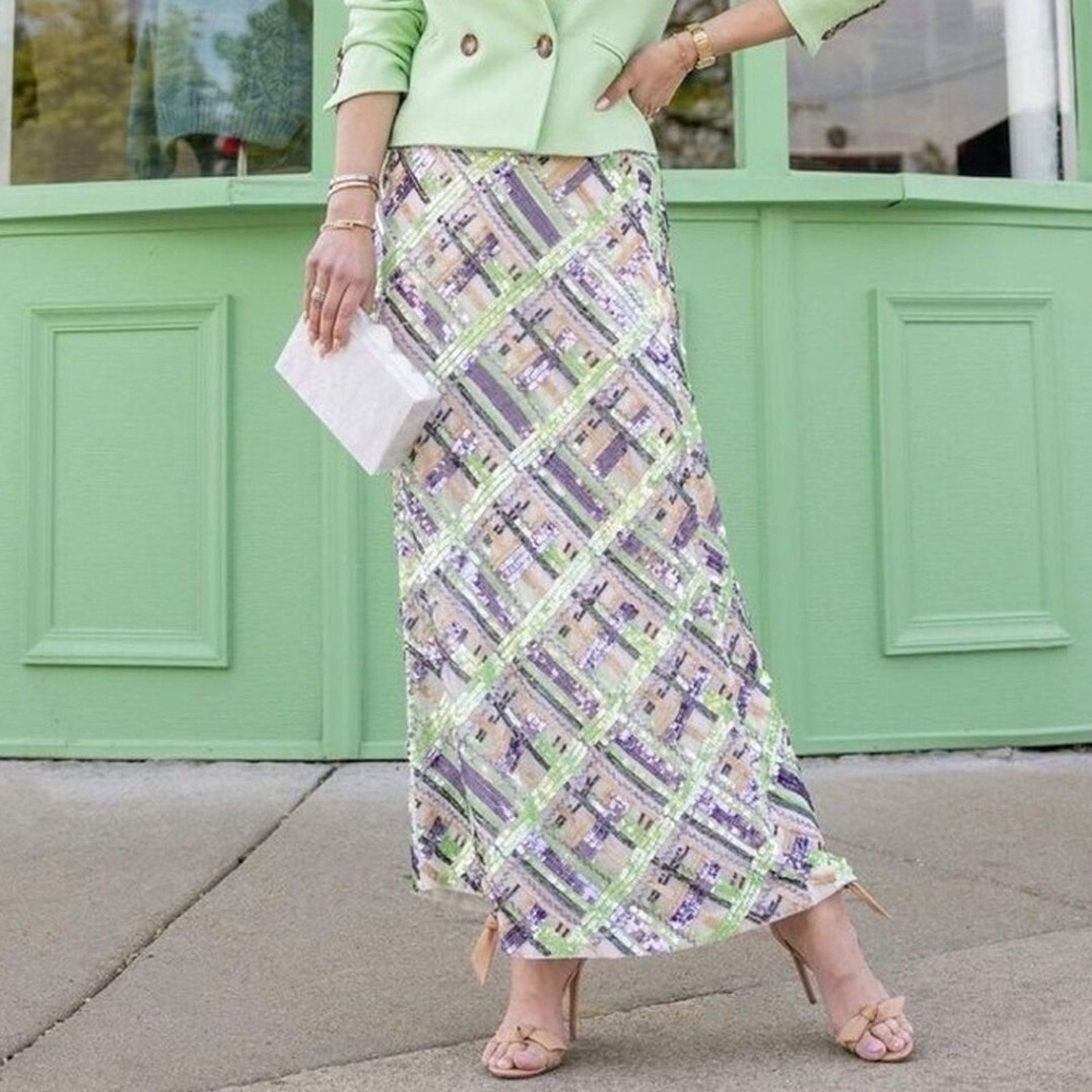 VERONICA BEARD Brent EMBELLISHED sequin midi skirt mermaid - size 0