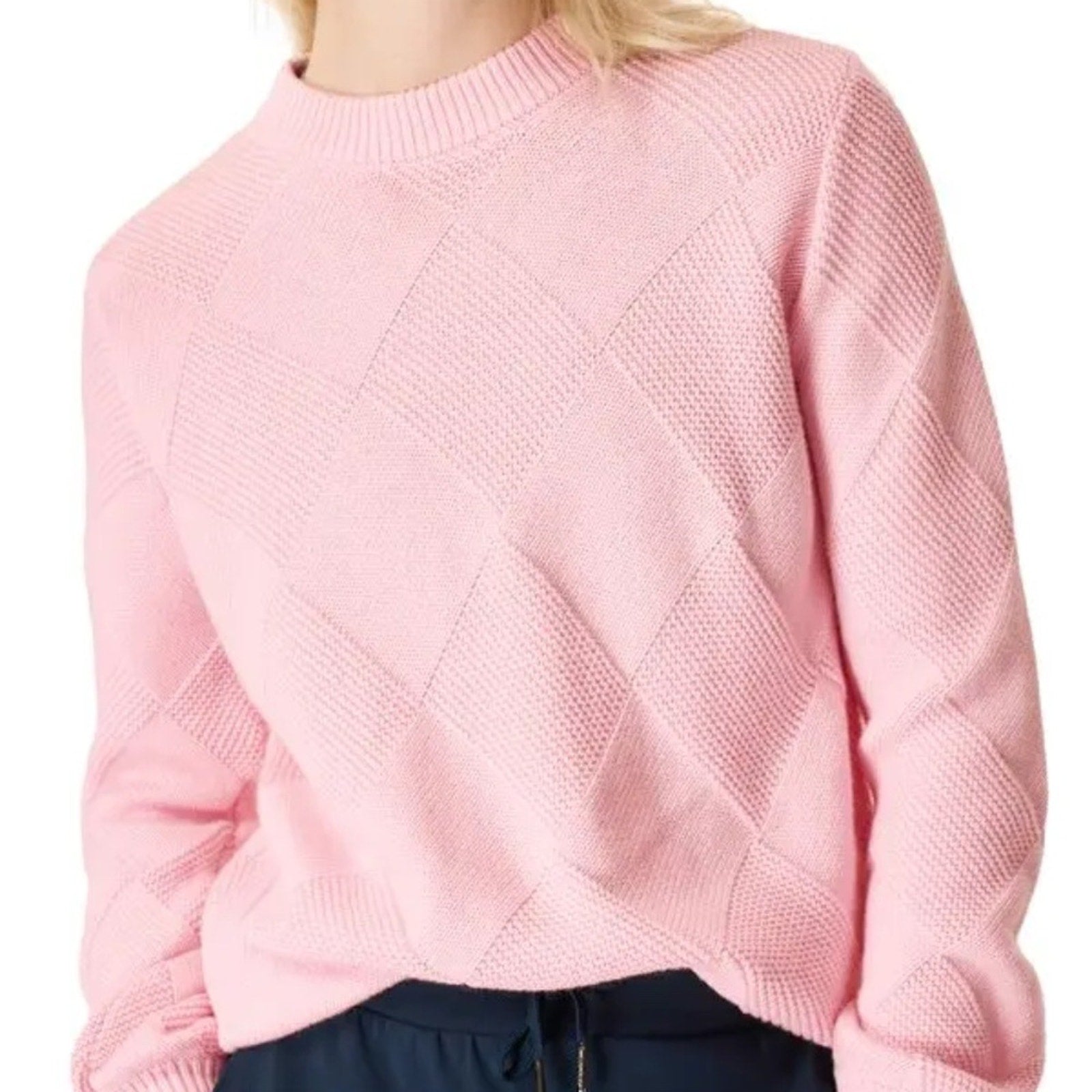 NWT Sweaty Betty Diamond Knit Cotton & Wool Sweater In Nerine Pink - size M