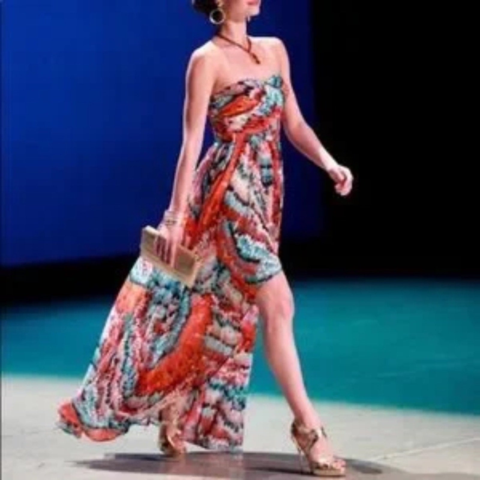 Aidan Mattox Feather Print High Low Strapless Dress Multicolor - size 8