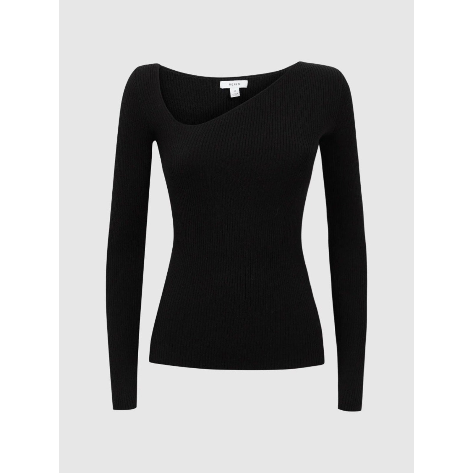 REISS Sasha Fitted Ribbed Asymmetric Neck Sweater Top - size XL - NWT