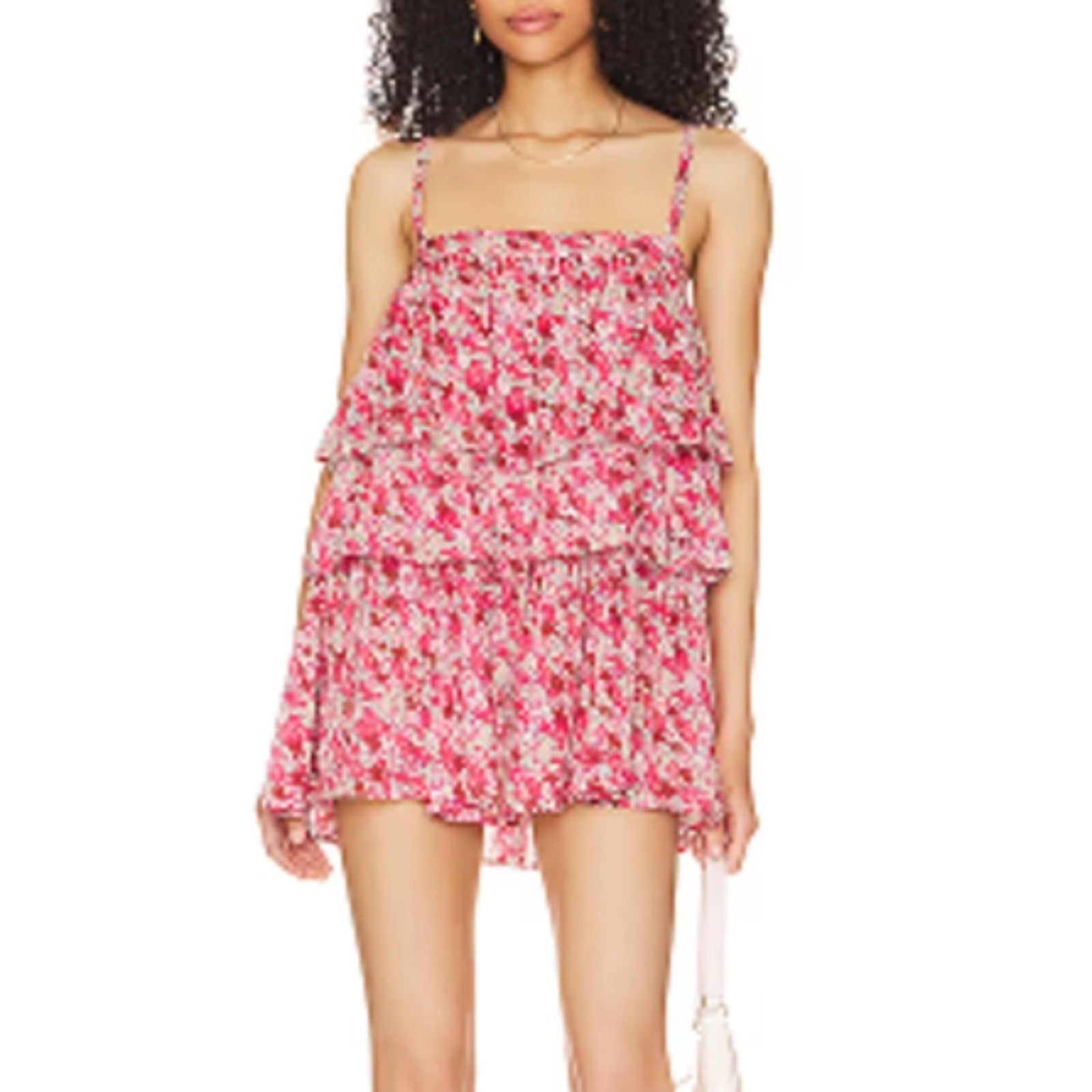 NWT Free People Talia Tunic Mini Dress Tiered Pink Multi Floral Boho -size small