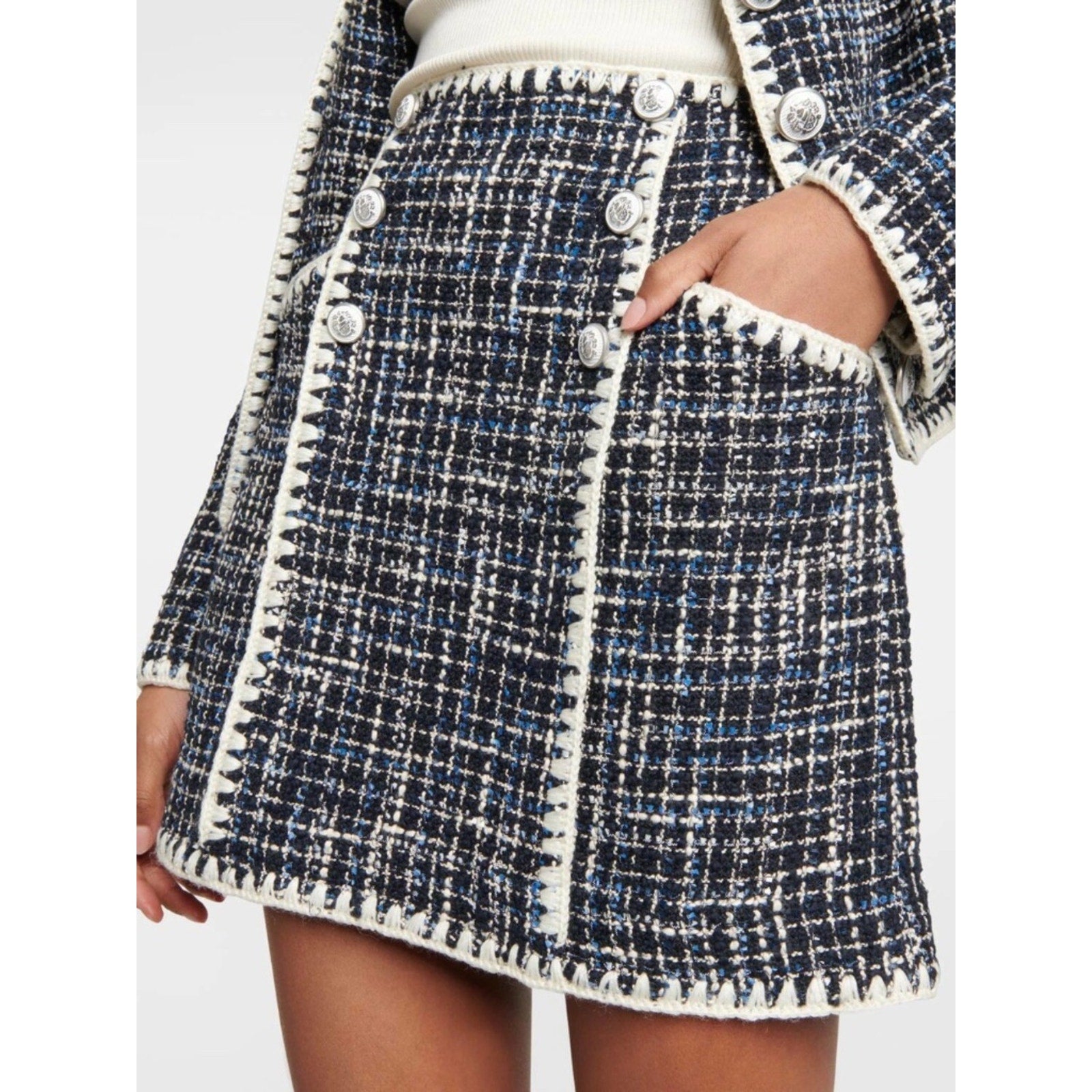 Veronica Beard Medford Button-Embellished Cotton-Blend Tweed Mini Skirt - 8