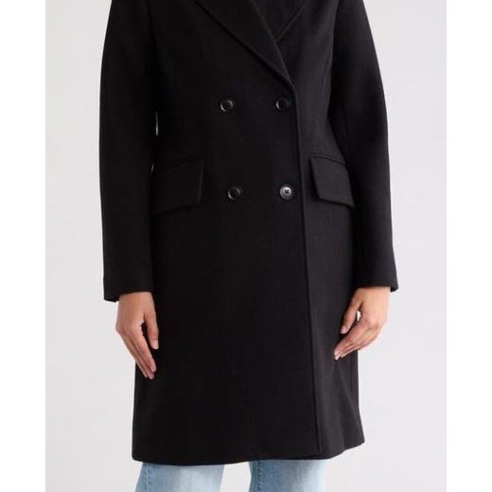 NWT BCBGeneration Peak Lapel Double Breasted Coat in Black - size Large