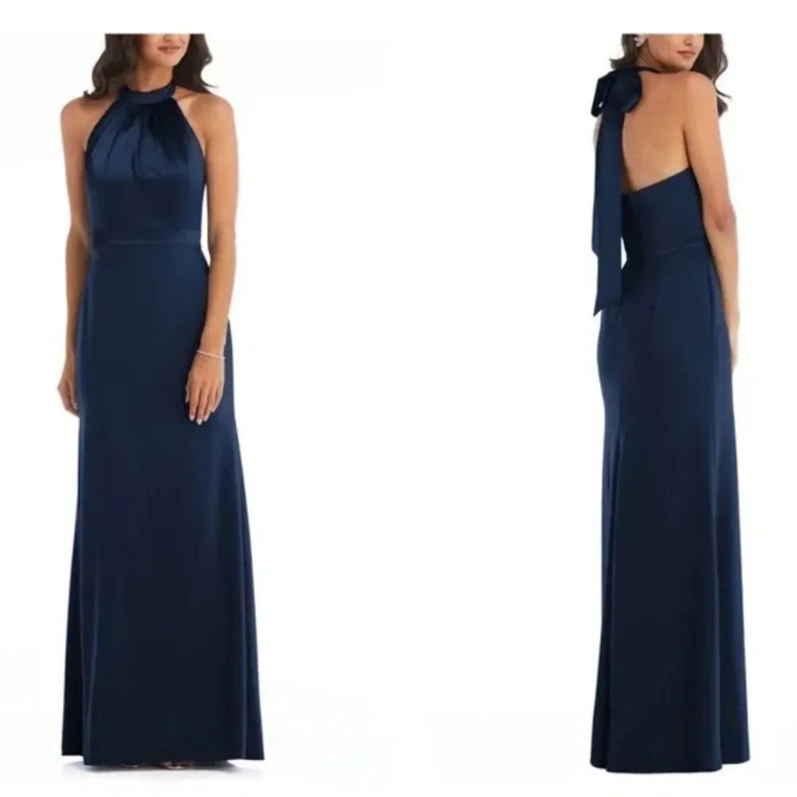 NWOT AFTER SIX High-Neck Open-Back Maxi Dress with Scarf Tie - size 14