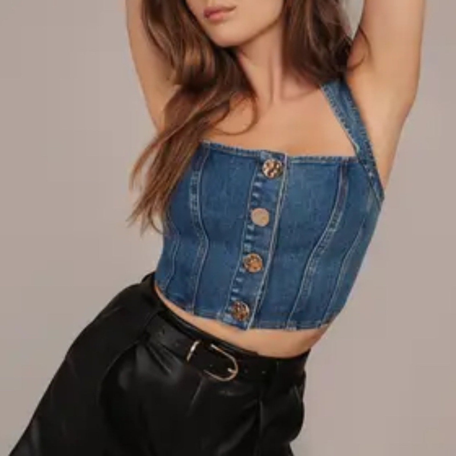 NWT avec Les Filles Denim Corset Crop Top Prado - size Small