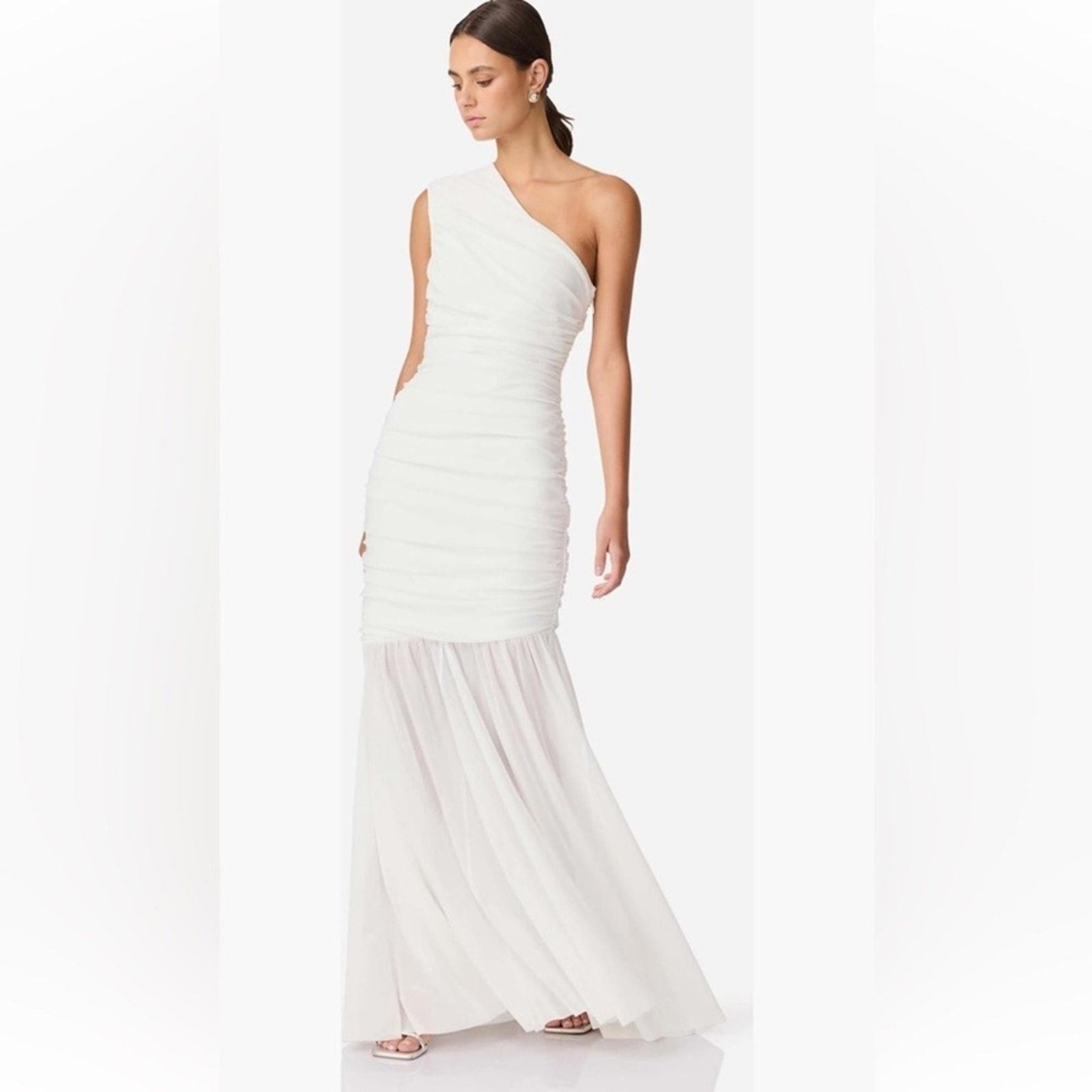 NEW Elliatt Vinna Ruched One Shoulder Gown Dress White - size small
