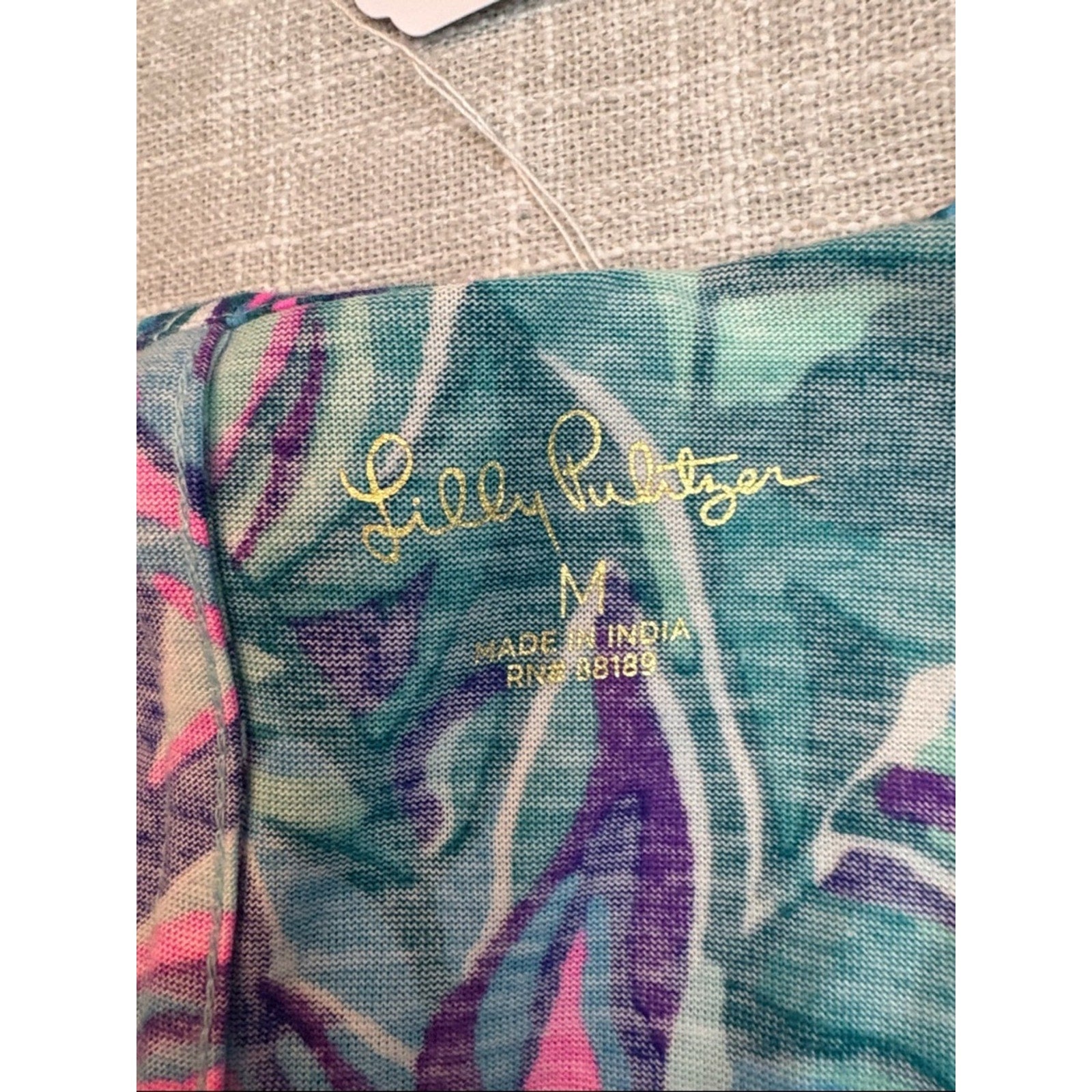 Lilly Pulitzer Bedelia Dress Seasalt Blue Don't Wanna Leaf Sash Dress - M