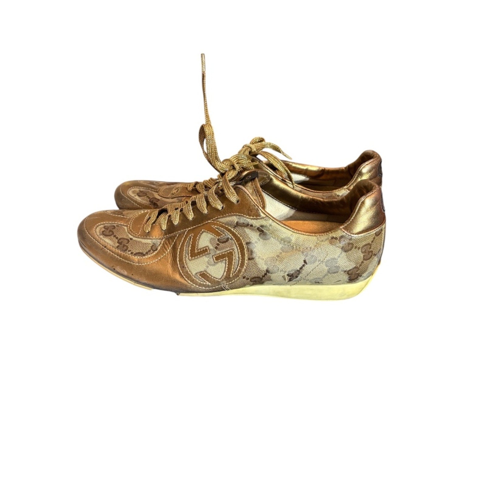 Vintage Gucci Gold Low Top Sneakers GG Monogram - 9.5