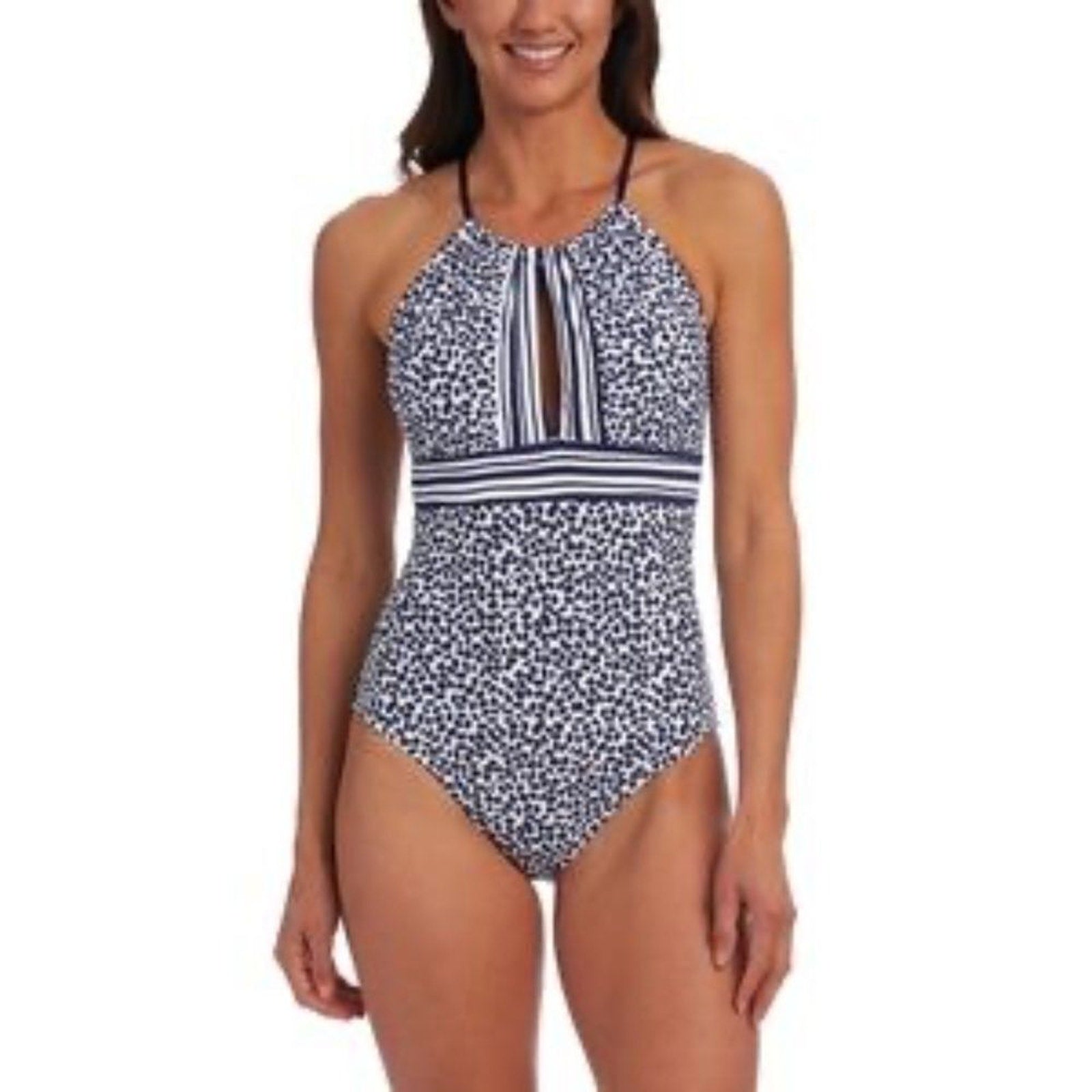 NWOT La Blanca Apulia Mix High Neck Keyhole One Piece One-Piece - size 14