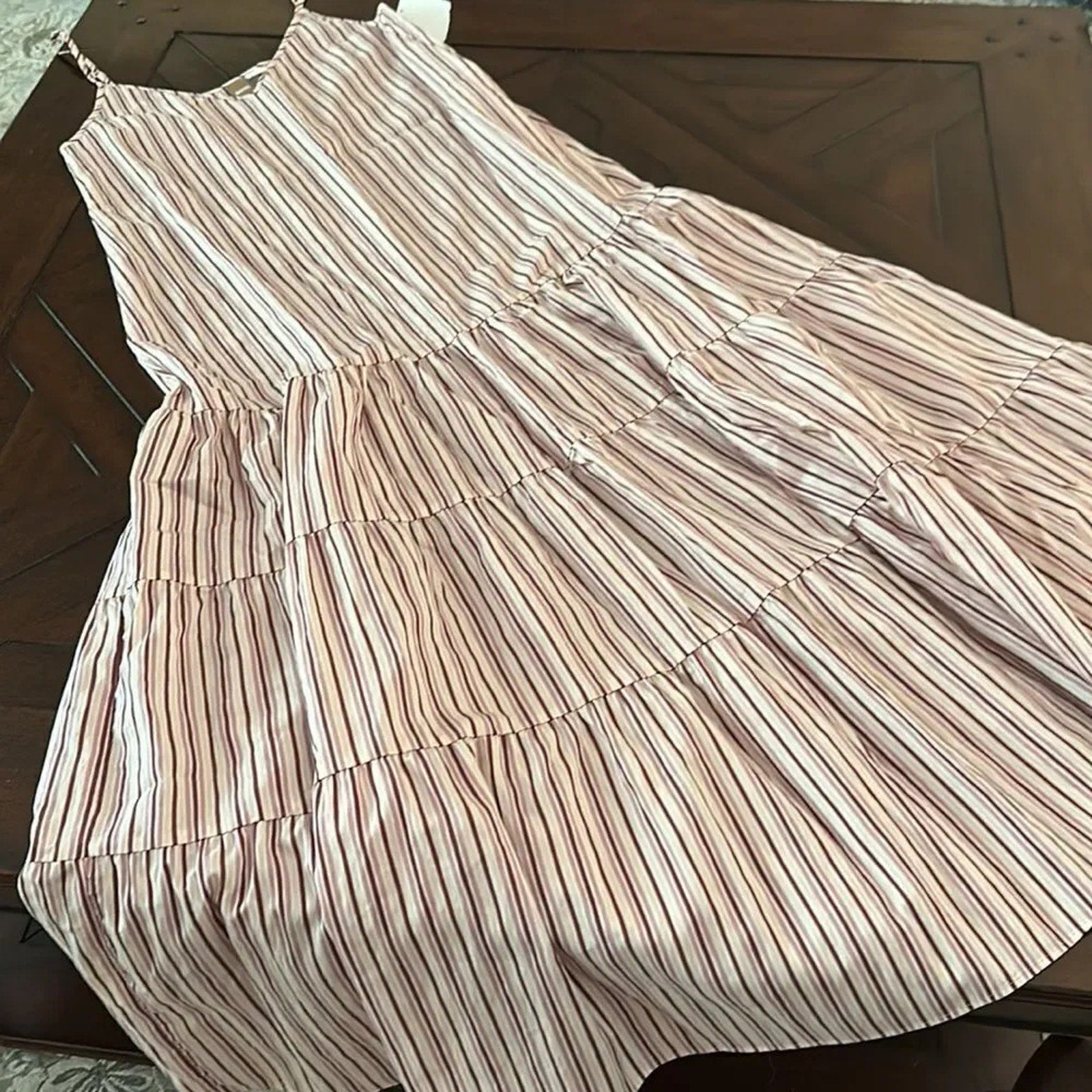 NEW Boss Hugo Datecara Midi Dress Size 4 Sleeveless Tiered Striped Pink - size 4