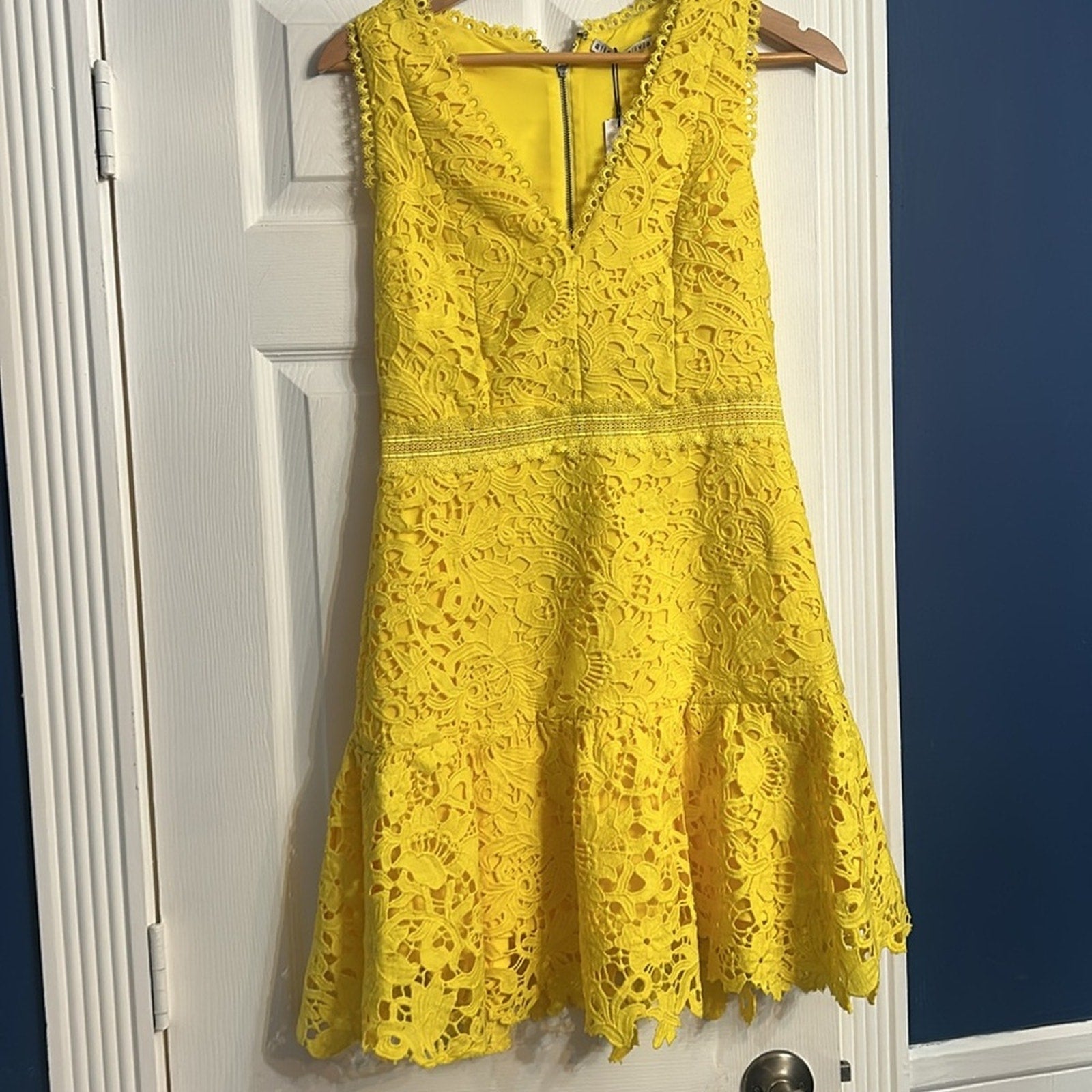 NWT Alice + Olivia Marleen Fit & Flare Lace Dress Sun Yellow $395 - Size 8