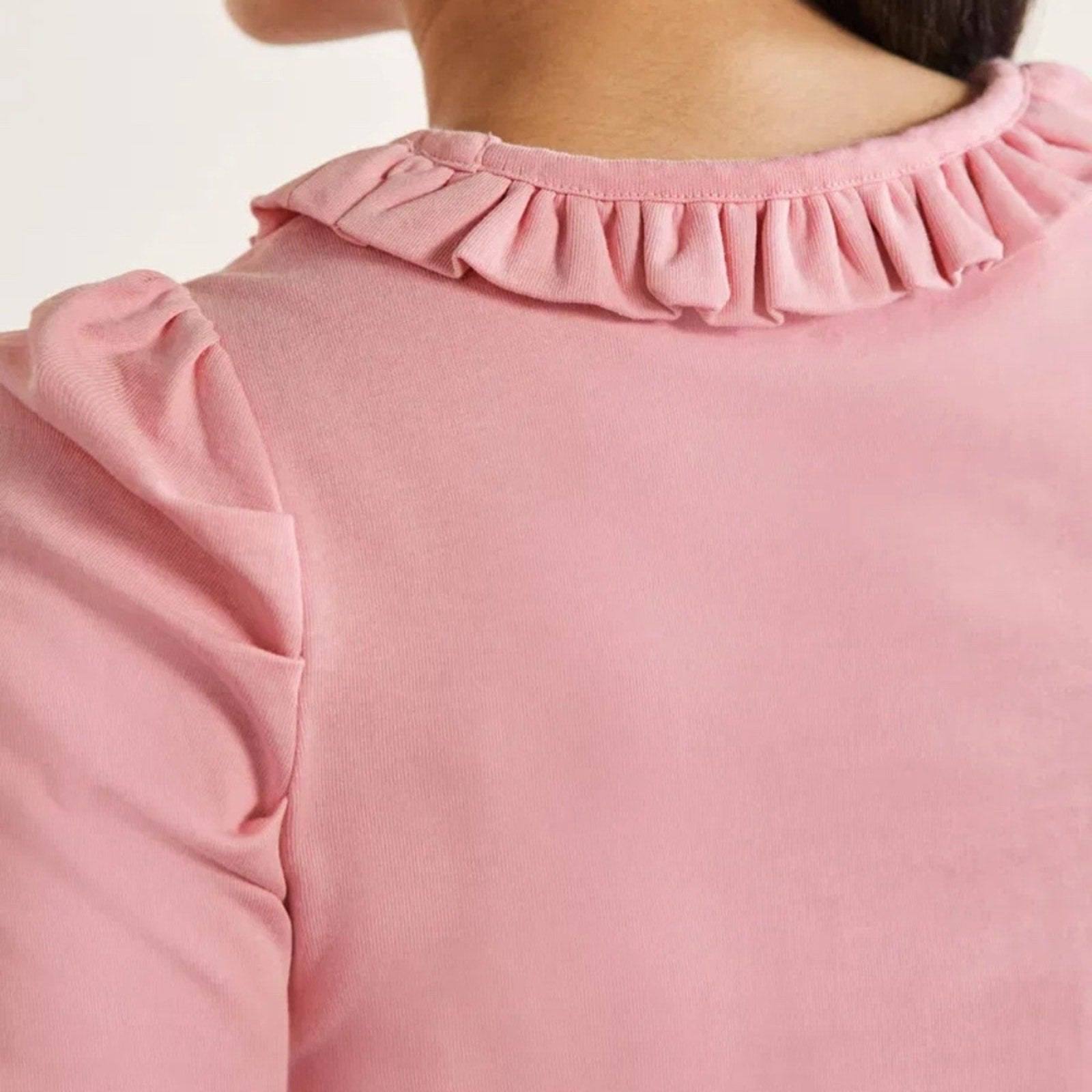 BODEN  Puff Sleeve Frill Neck T-Shirt - SIZE 4