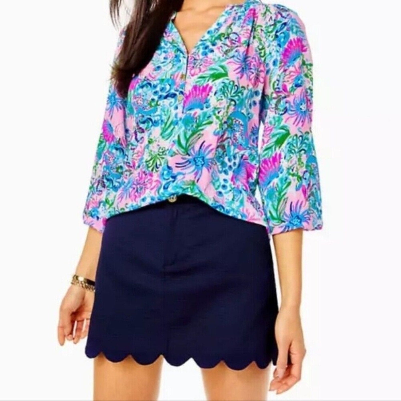 Lilly Pulitzer Colette Skort True Navy Scalloped Hem 100% Cotton - size 6