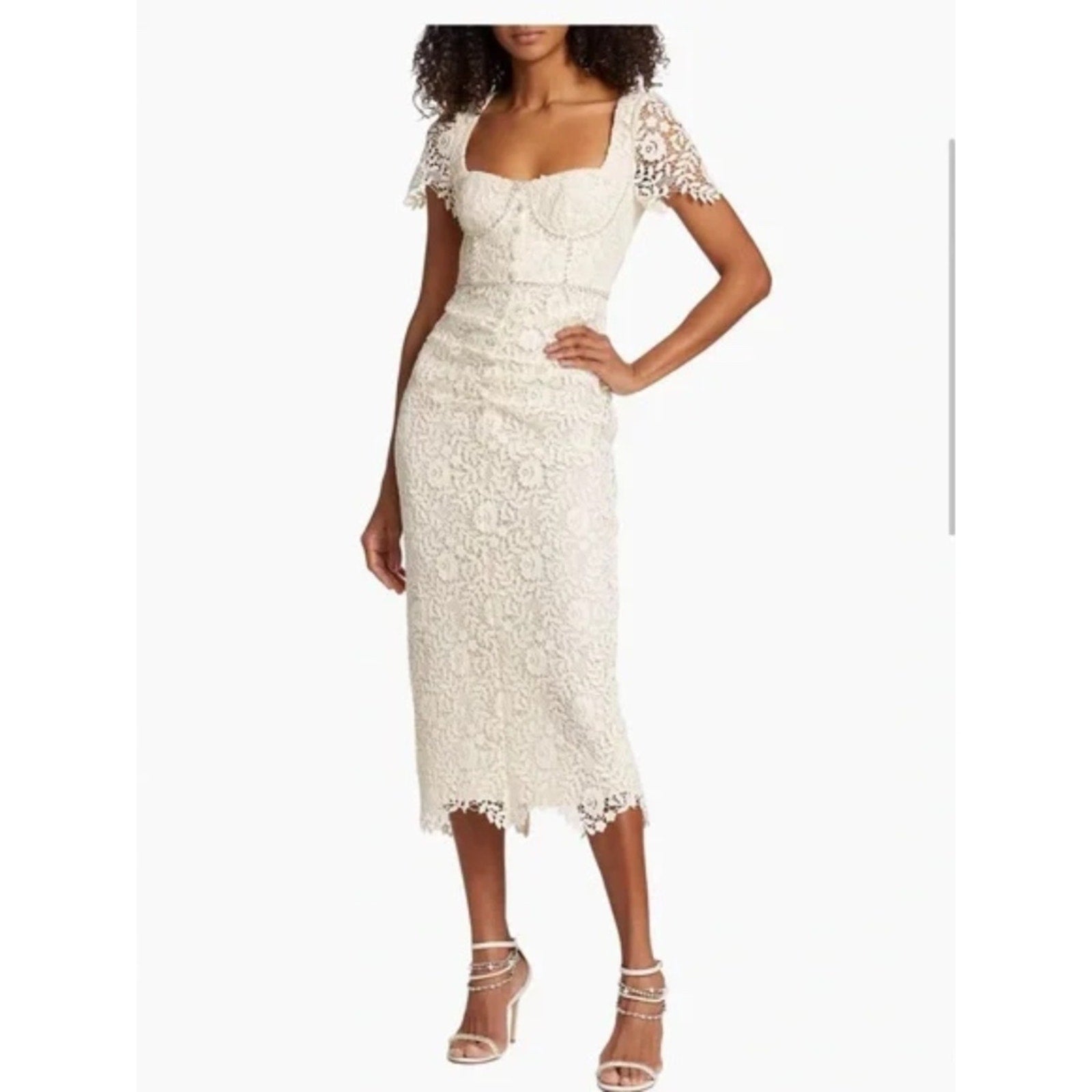 Self-Portrait Cream Rose Lace Midi Dress - 4