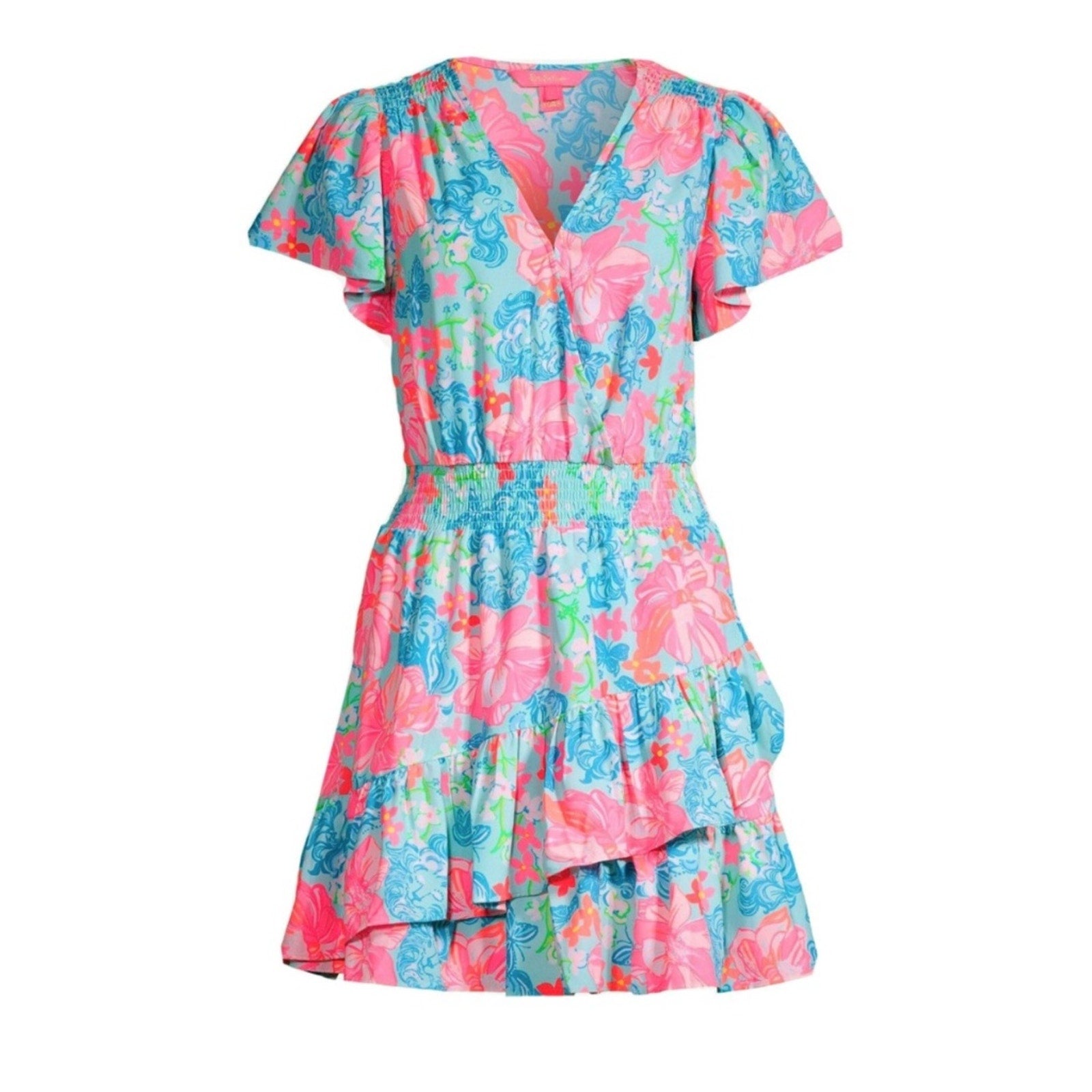 Lilly Pulitzer Maryanne Surf Blue Luscious Lions Fit Flare Dress - size 2