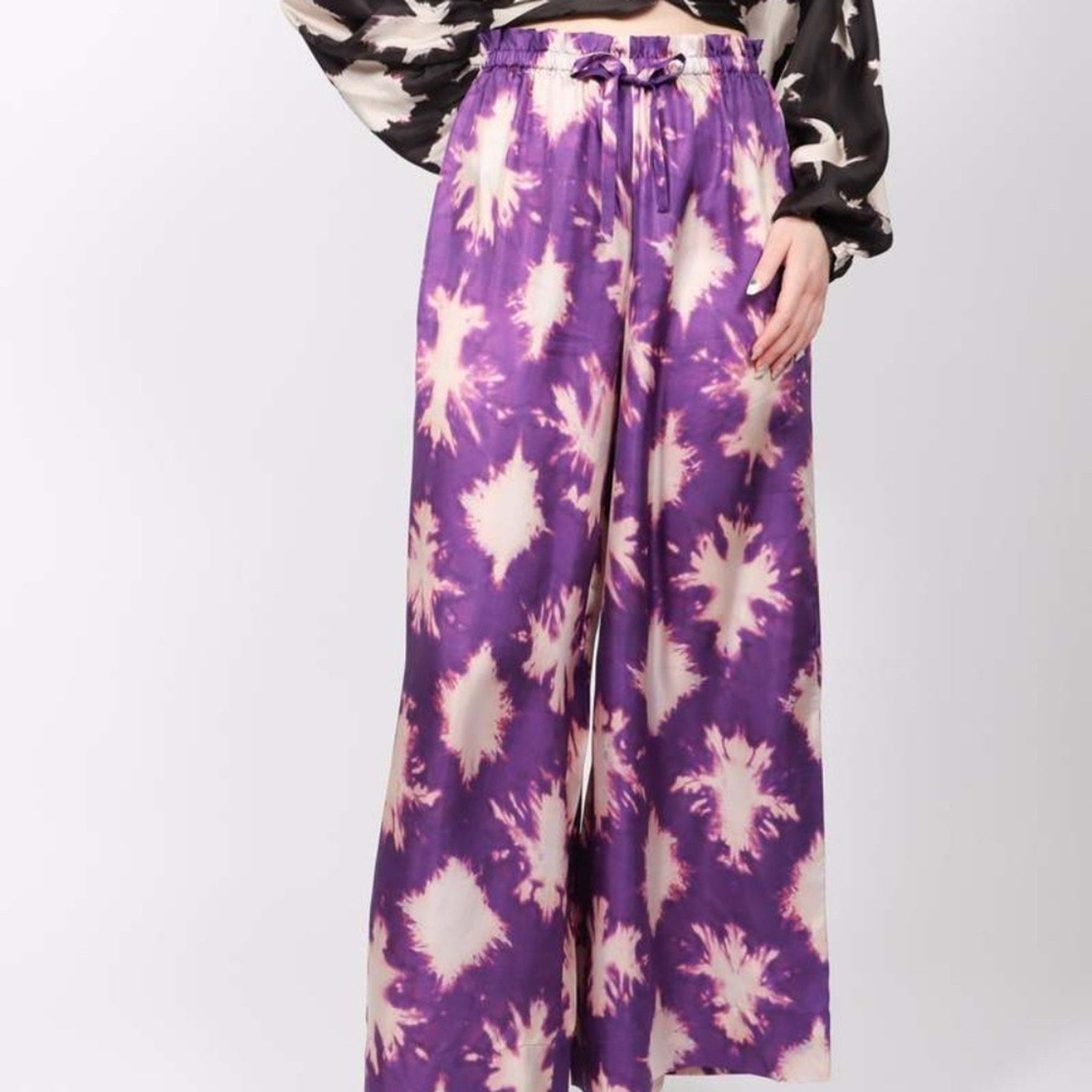 NEW Ulla Johnson Sawyer Print Wide Leg Silk Pants In Purple - size 0