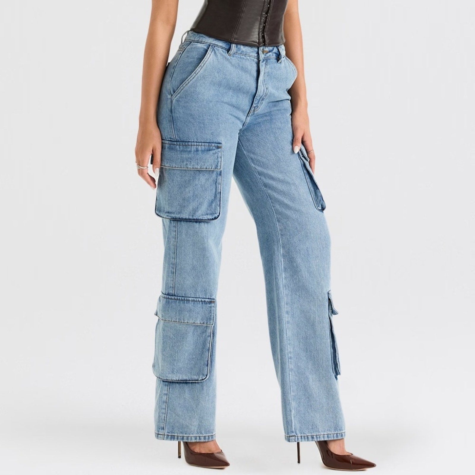HOUSE OF CB Ria Washed Utility Cargo Jeans - size small