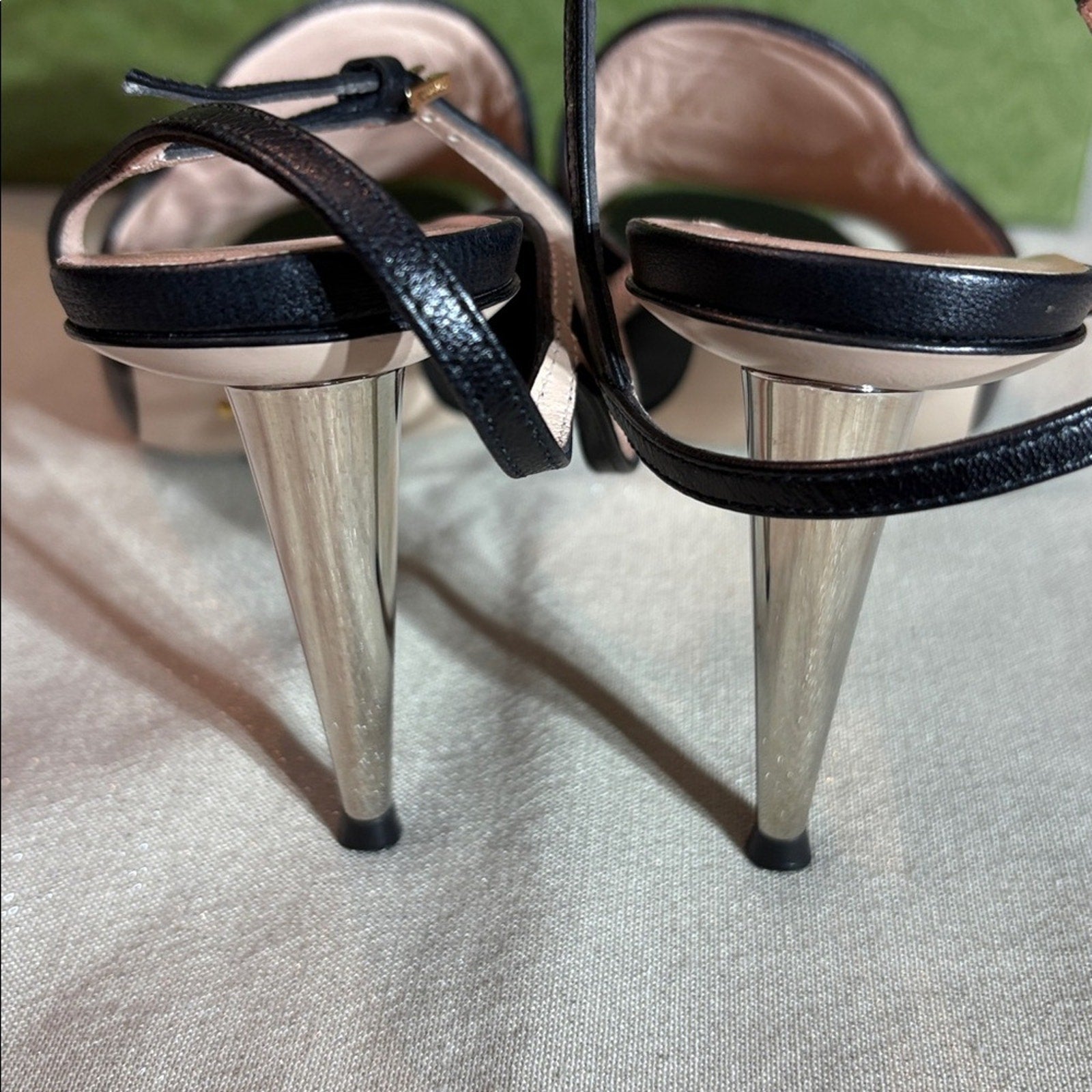 Gucci Blondie Heels Sandals Shoes Black Leather - 38 1/2