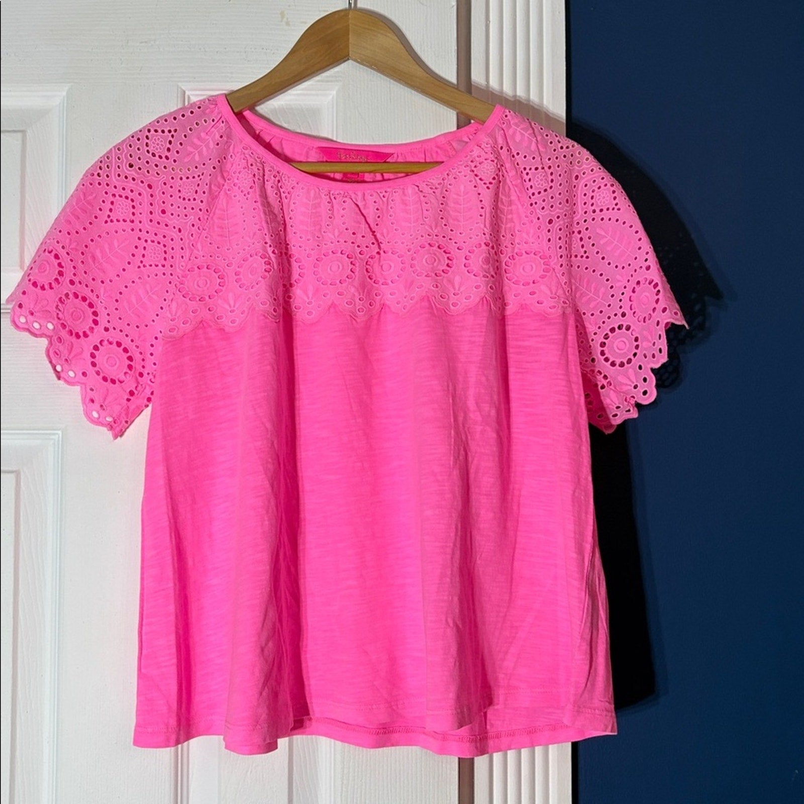 Lilly Pulitzer Taylinn Top Pink Eyelet Accents - S