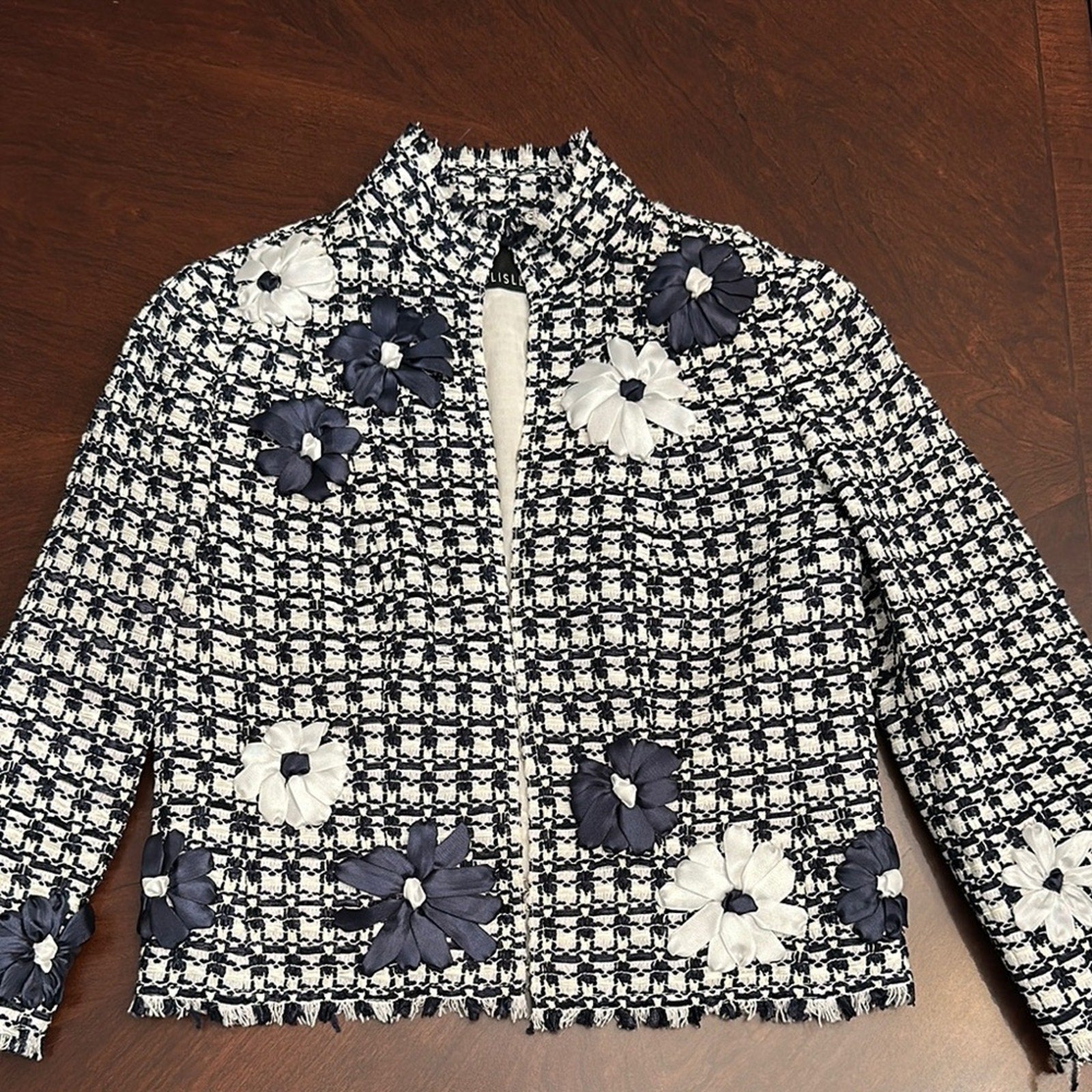 Carlisle navy white floral tweed jacket - size 8