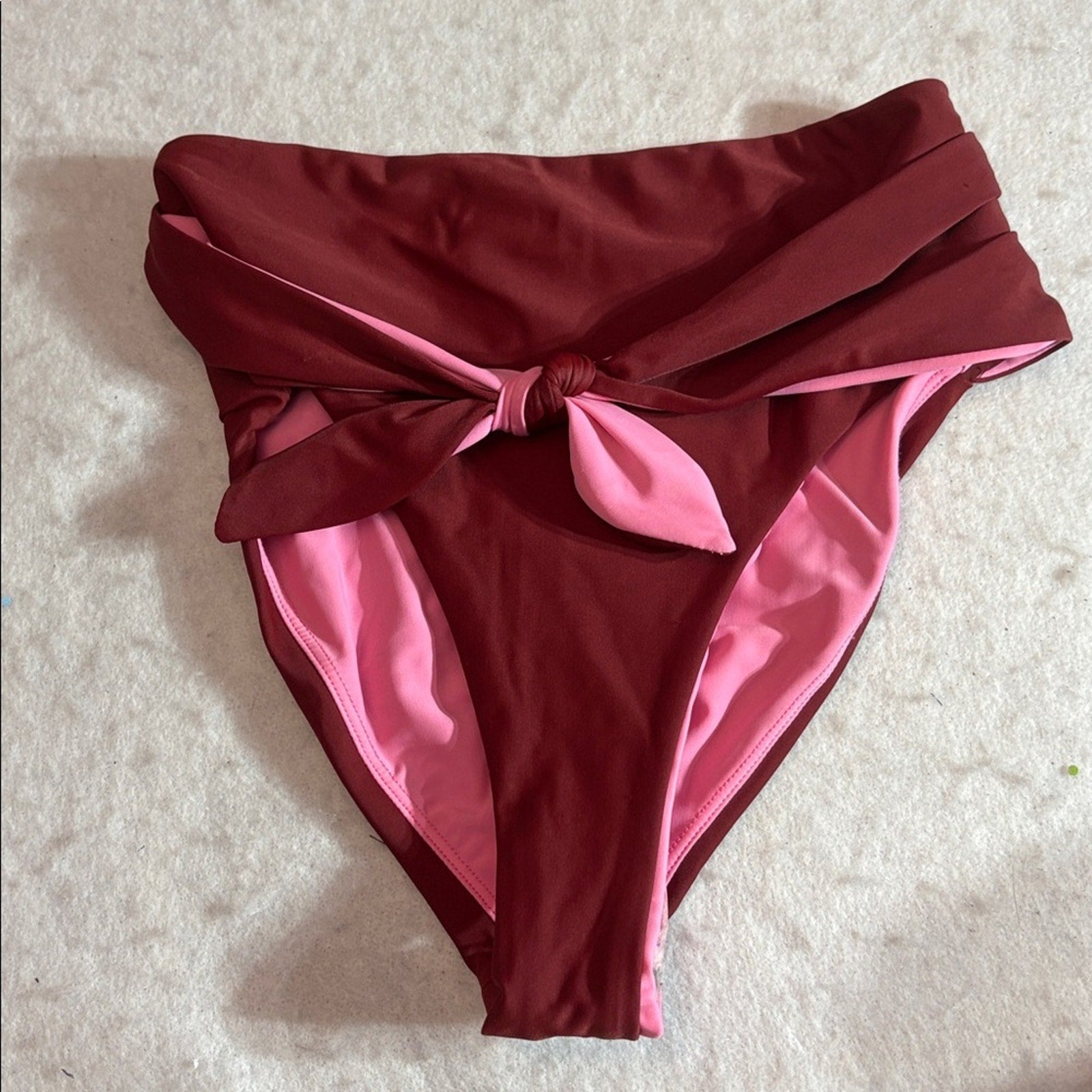 NWT Veronica Beard Azoia Tie Front Bikini Bottom Women's Deep Brick Elastic XS