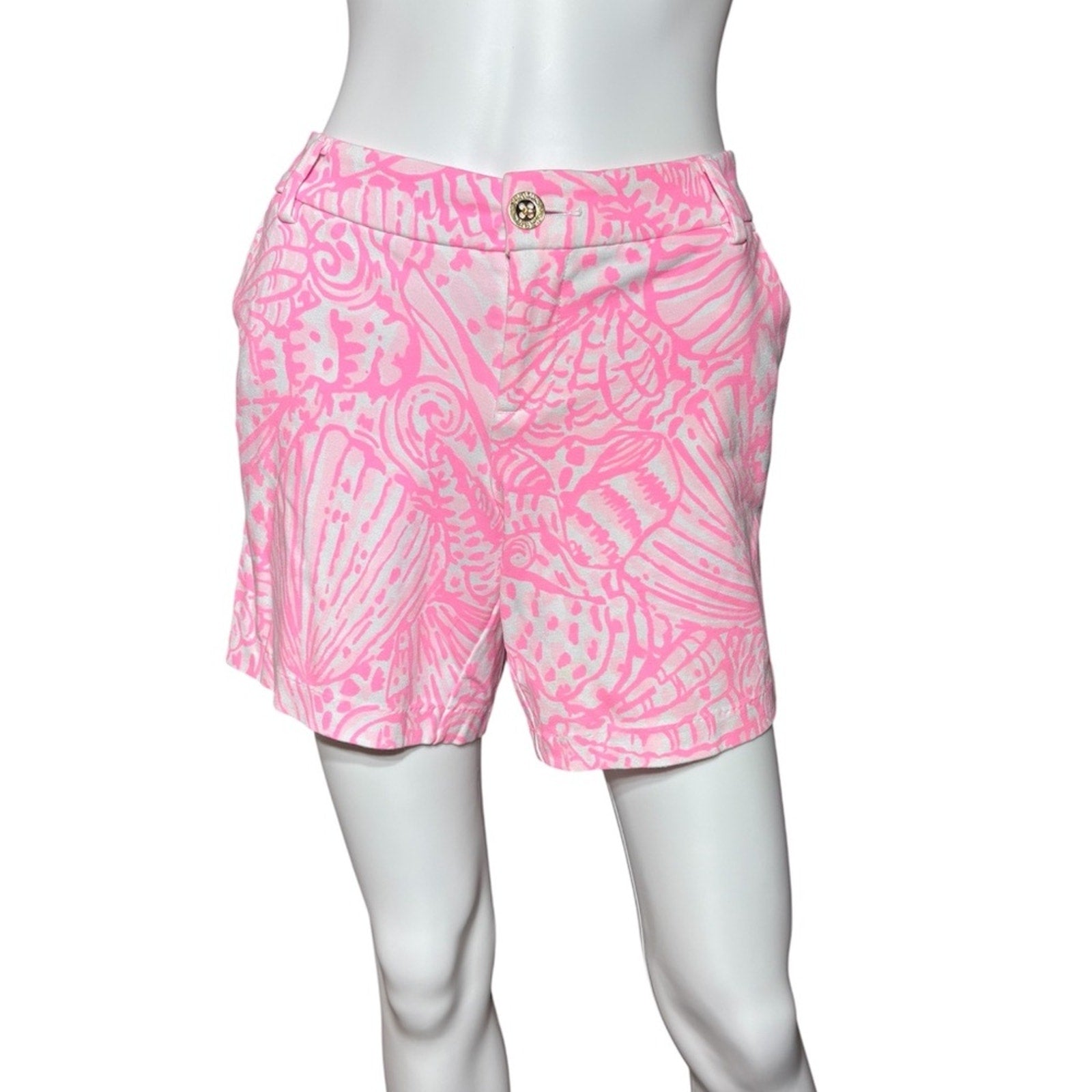 LILLY PULITZER 7" Jayne Knit Shorts Pelican Pink Sea Cups Size 8